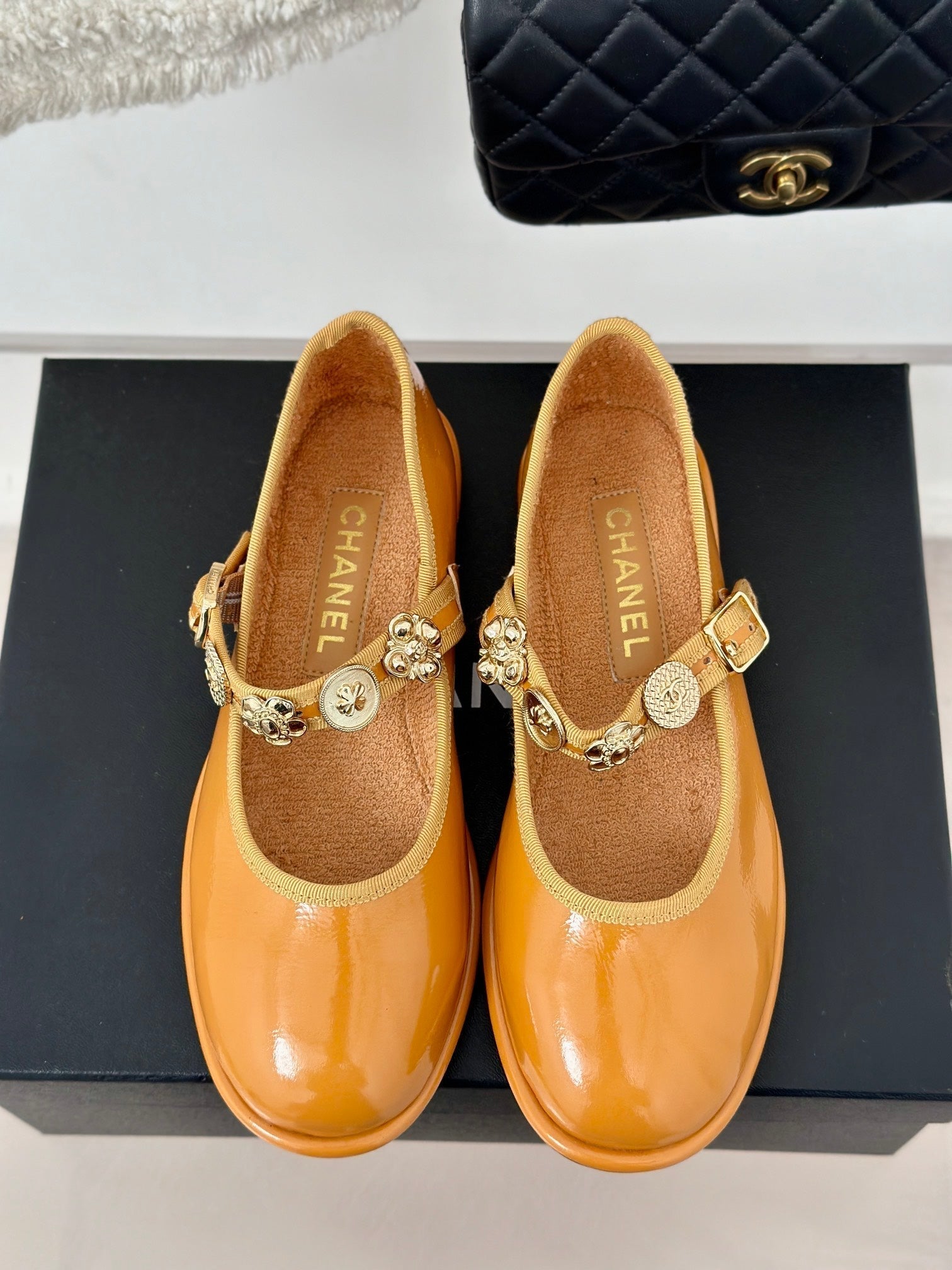 CC Mary Jane Glossy Orange Brown Cowhide And Lambskin