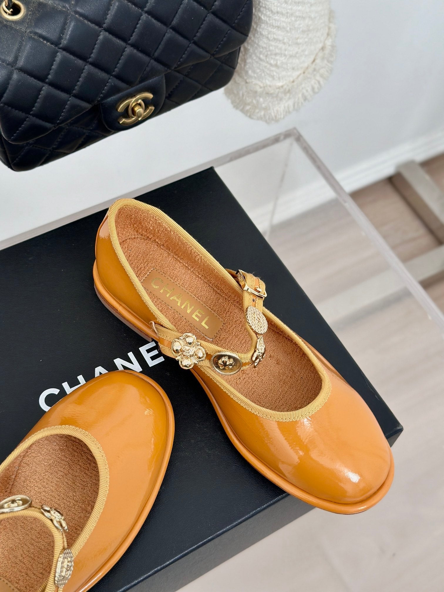 CC Mary Jane Glossy Orange Brown Cowhide And Lambskin