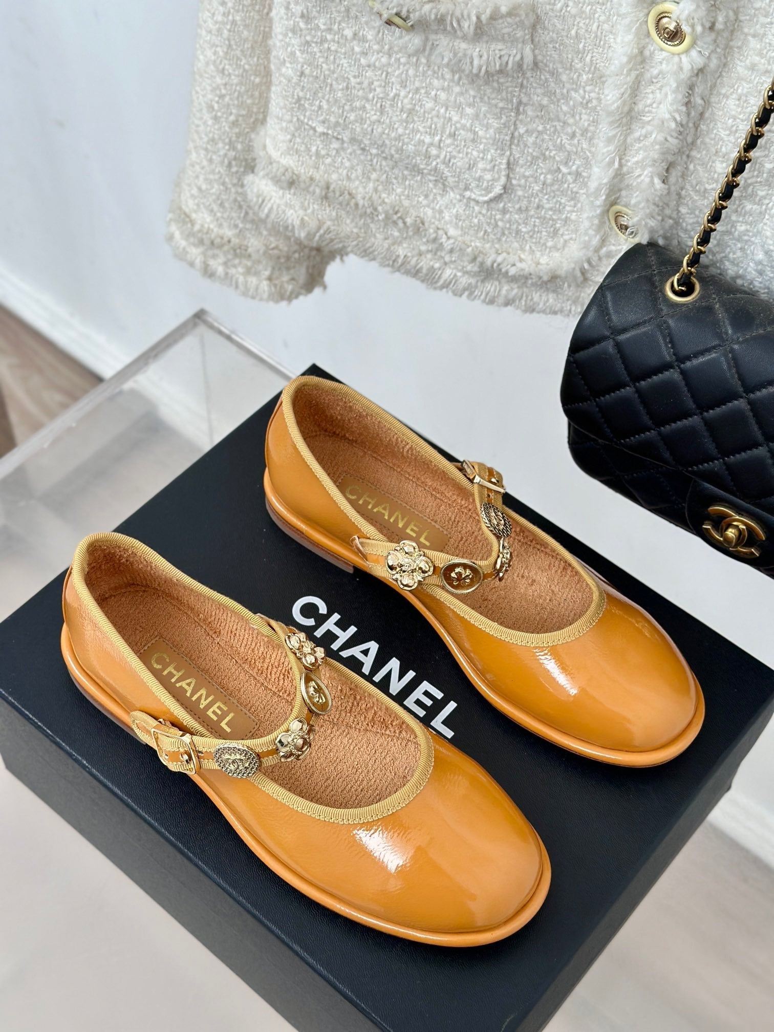 CC Mary Jane Glossy Orange Brown Cowhide And Lambskin