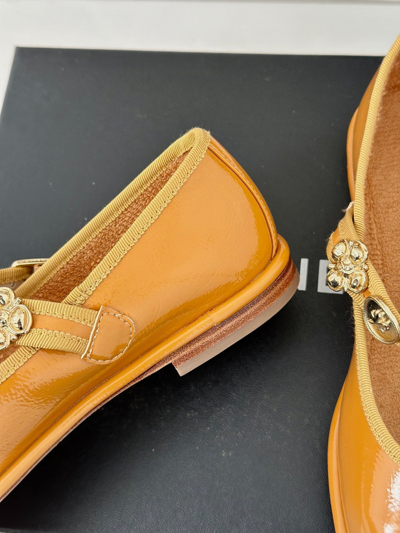 CC Mary Jane Glossy Orange Brown Cowhide And Lambskin