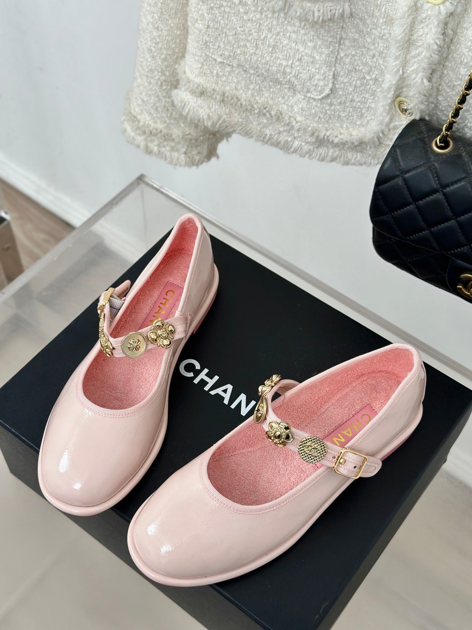 CC Mary Jane Glossy Pastel Pink Cowhide And Lambskin