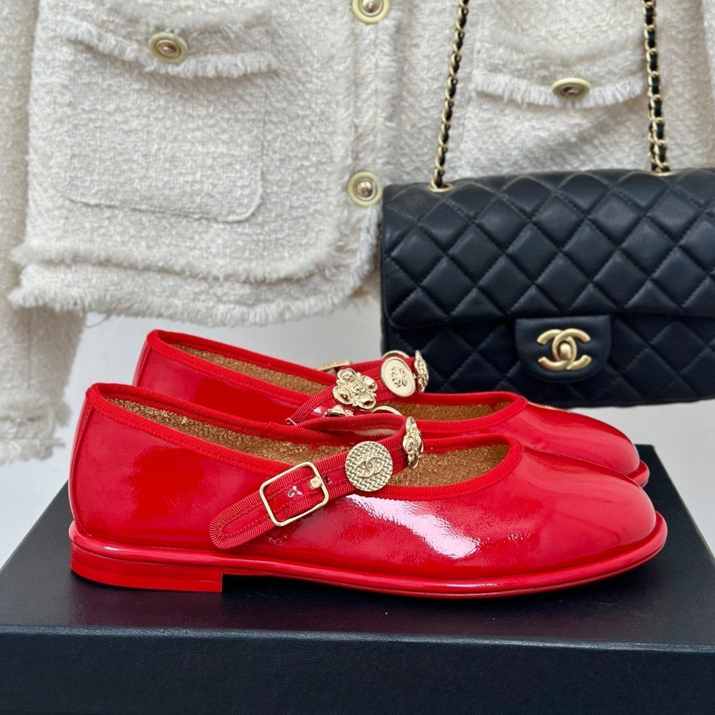 CC Mary Jane Glossy Bright Red Cowhide And Lambskin