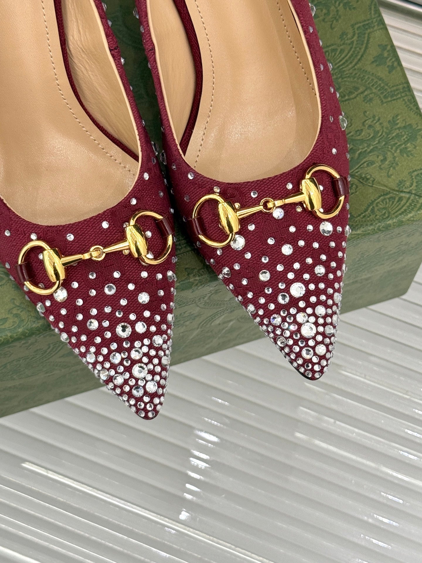 GG Pump 85 Red Ebony Canvas Crystal-Embellished