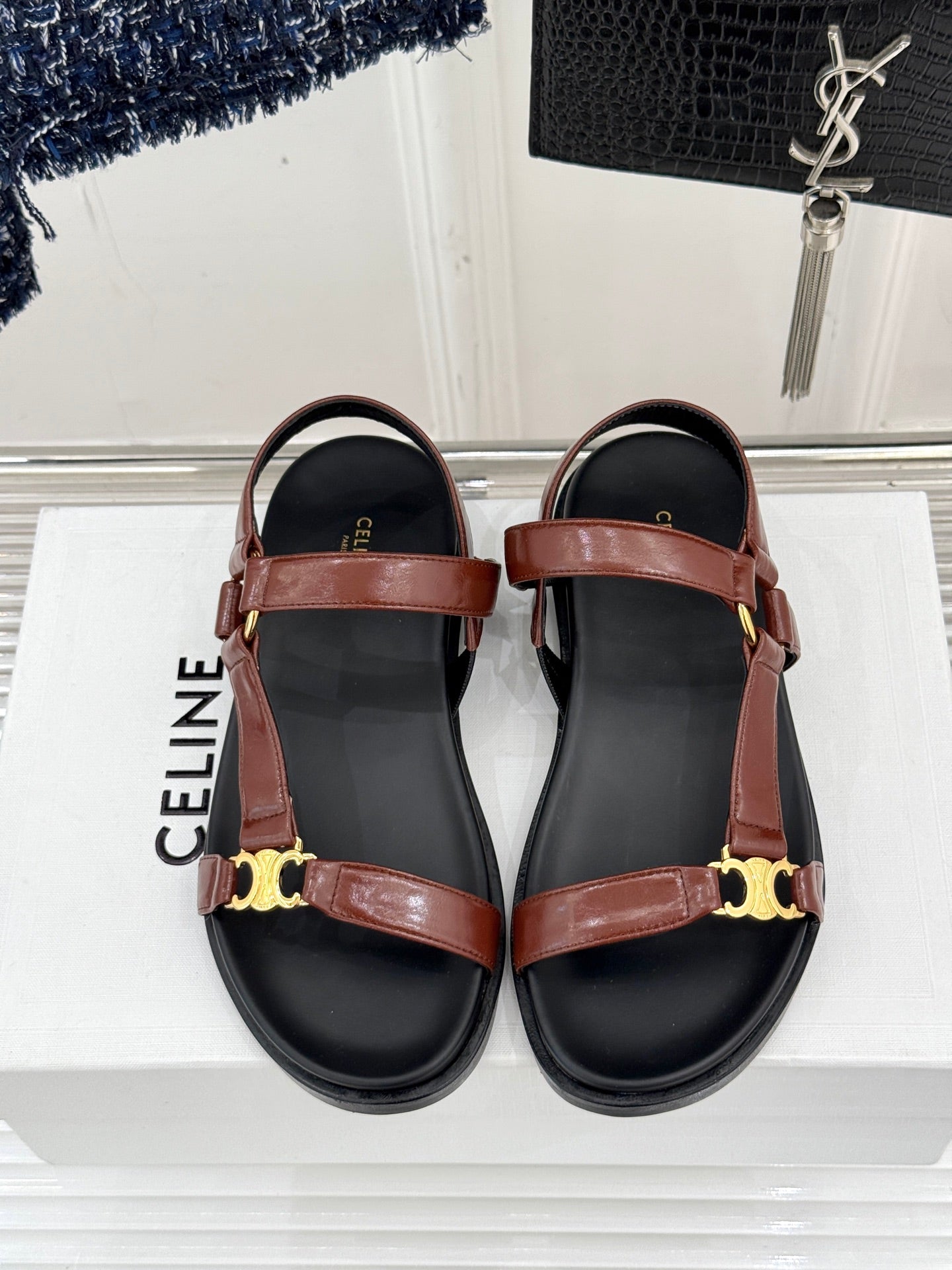CELINE Maud Sandal Red Brown Leather 285903