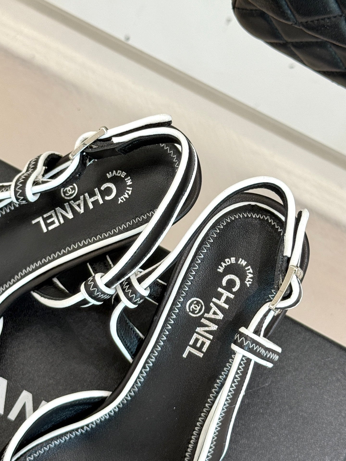 Chanel 25 Slingback Black White Sheepskin 473060