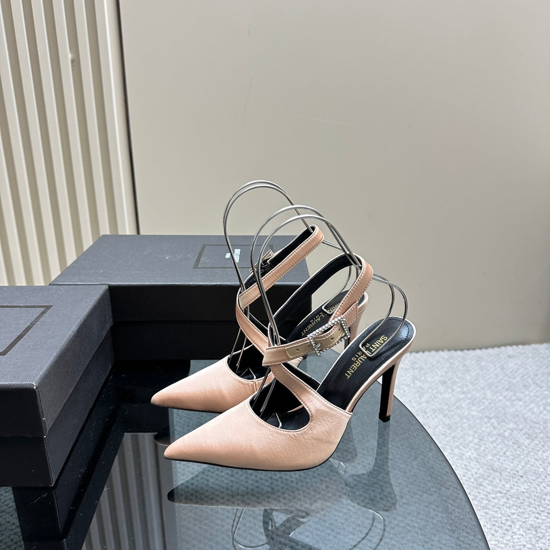 SL CROSS-STRAP SLINGBACK PINK NUDE SATIN