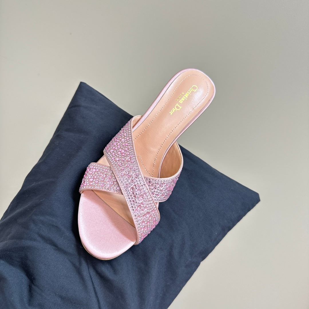 CD Tribales Heeled Slide 80mm Light Pink Lambskin And Studded With Stones