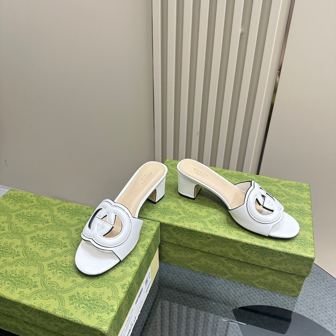 MID-HEEL 5 CM MULE IN WHITE CALFSKIN