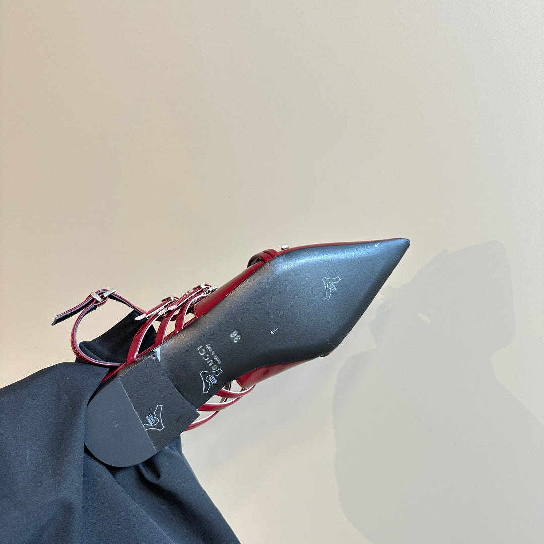 SLINGBACK CROSS STRAP IN CRIMSON RED CALFSKIN