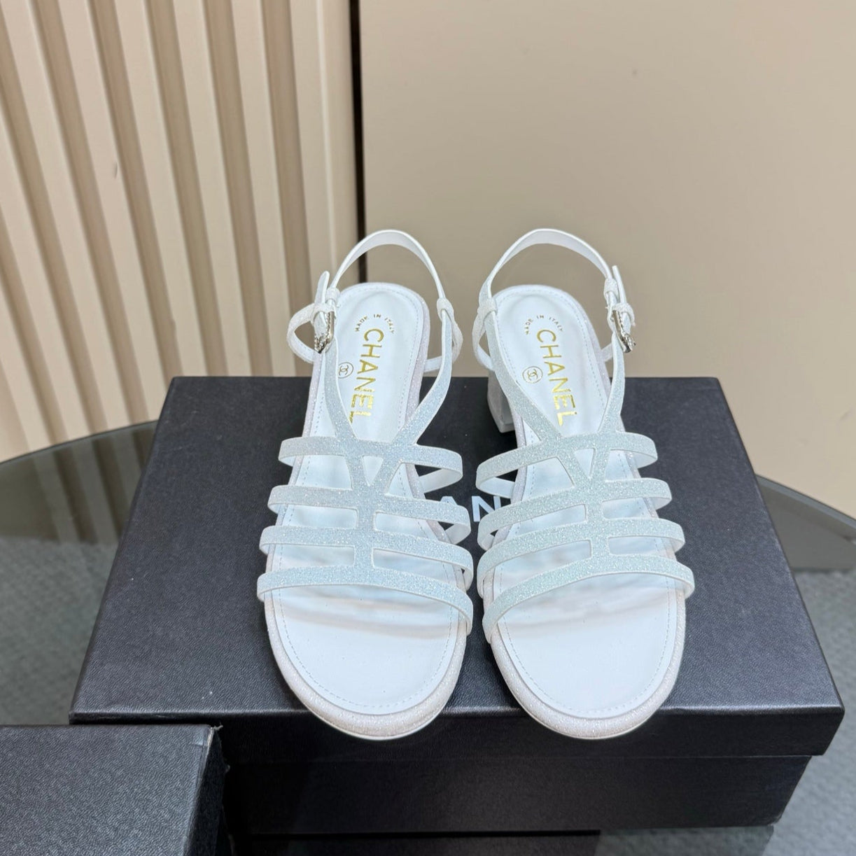 CC 25 Sandal Heels White Sheepskin 239419