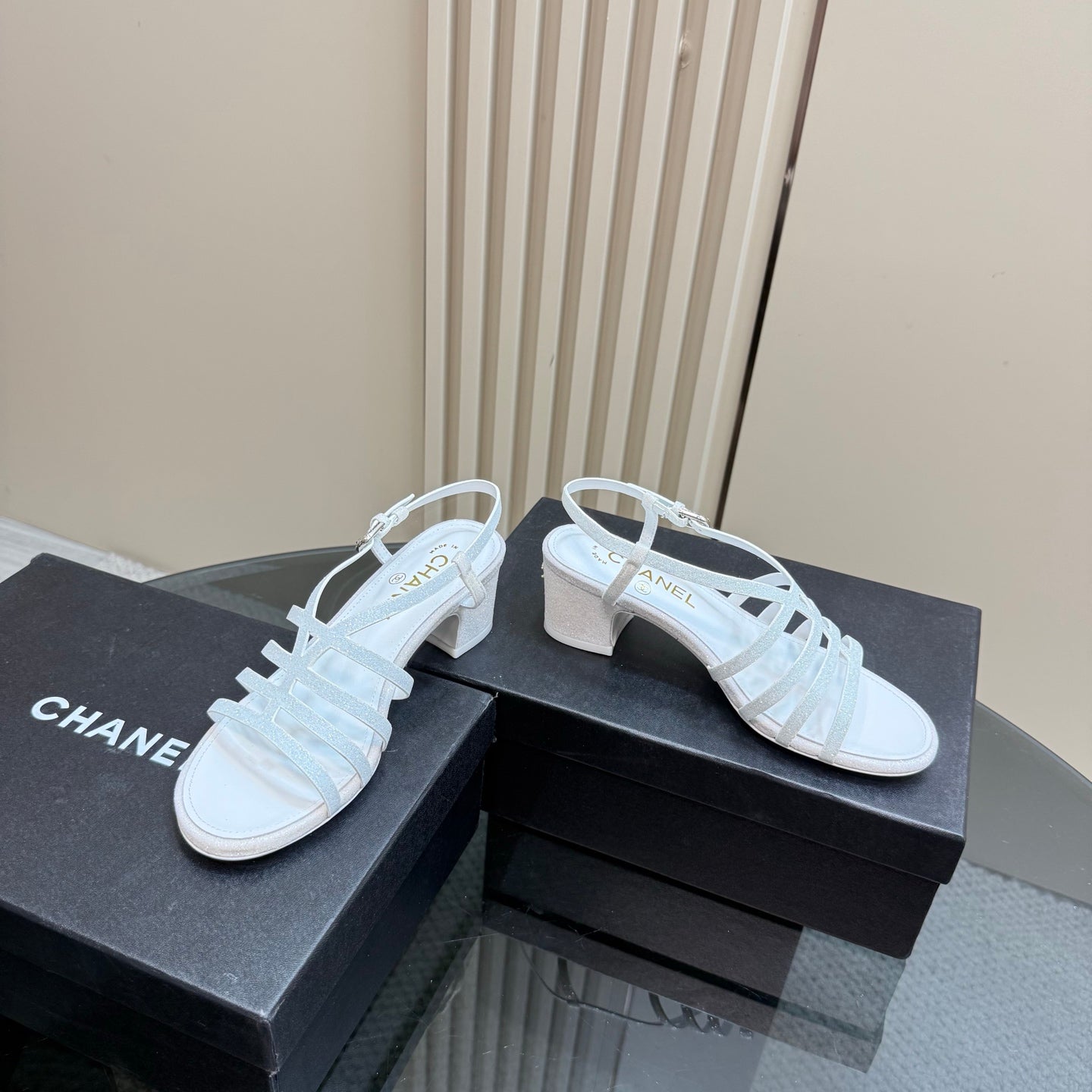 CC 25 Sandal Heels White Sheepskin 239419