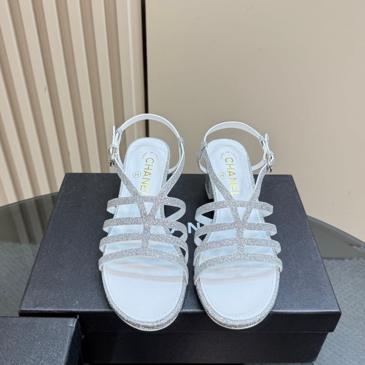 CC 25 Sandal Heels Silver Sheepskin 239420