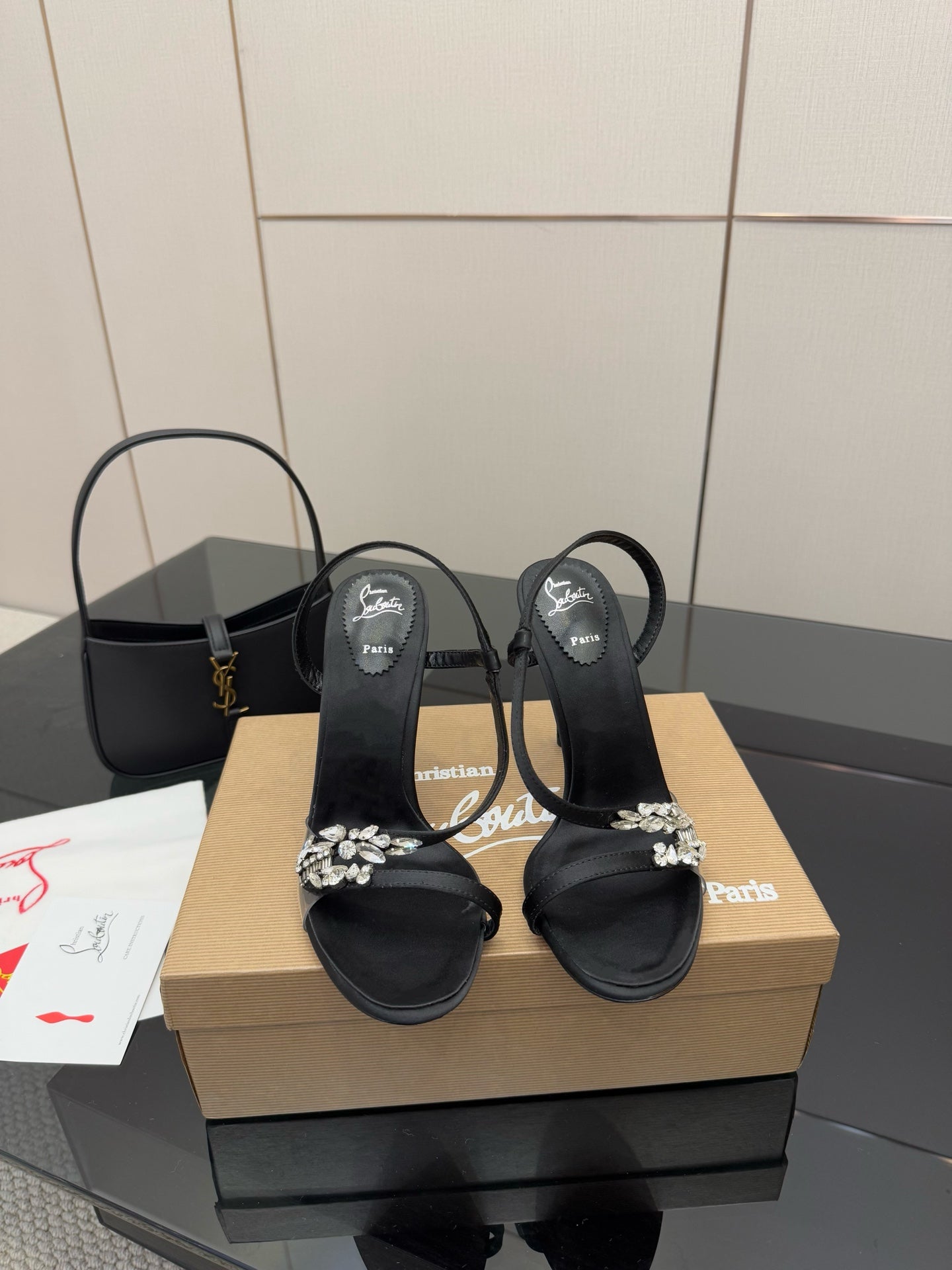 CL Diamond Sandals 10.5cm Black Silk 299879