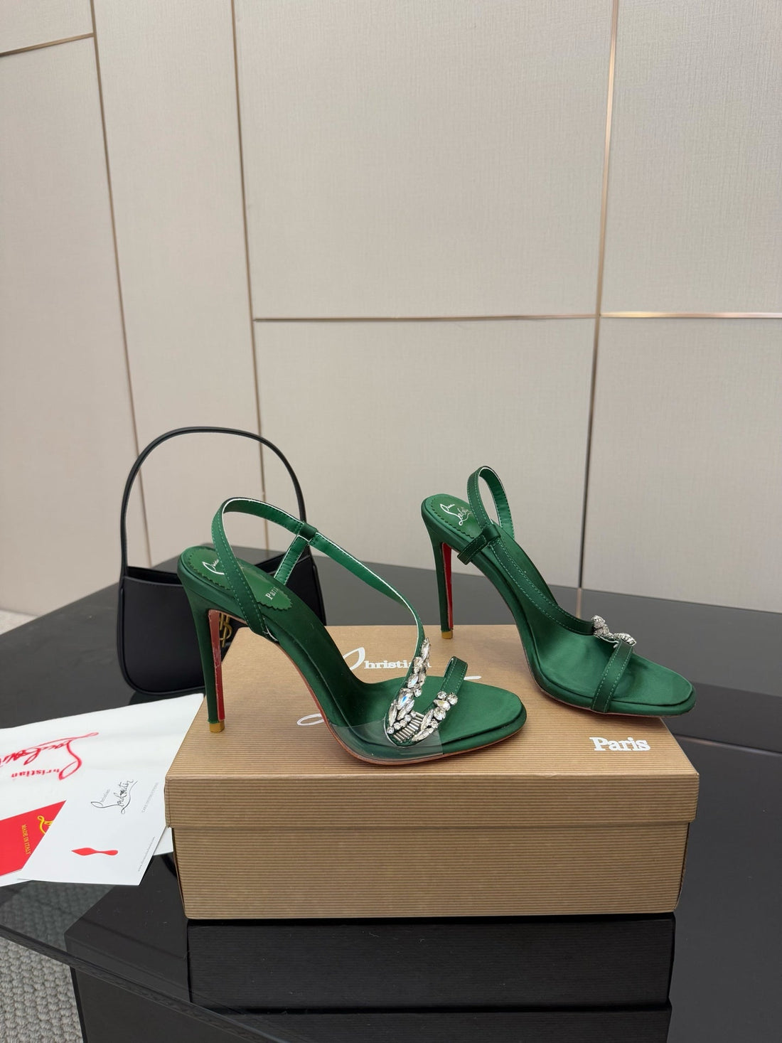 CL Diamond Sandals 10.5cm Green Silk 299881