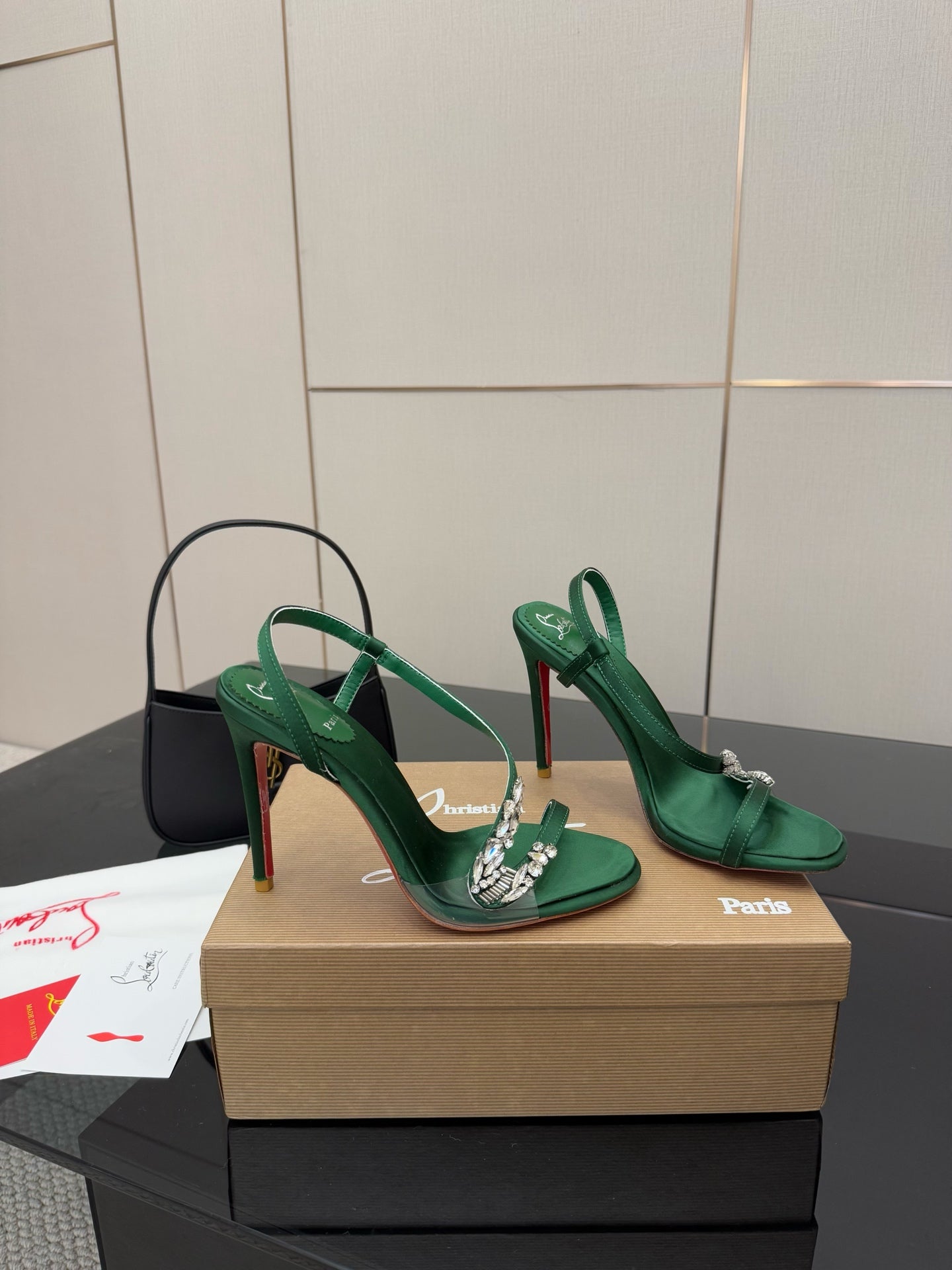 CL Diamond Sandals 10.5cm Green Silk 299881