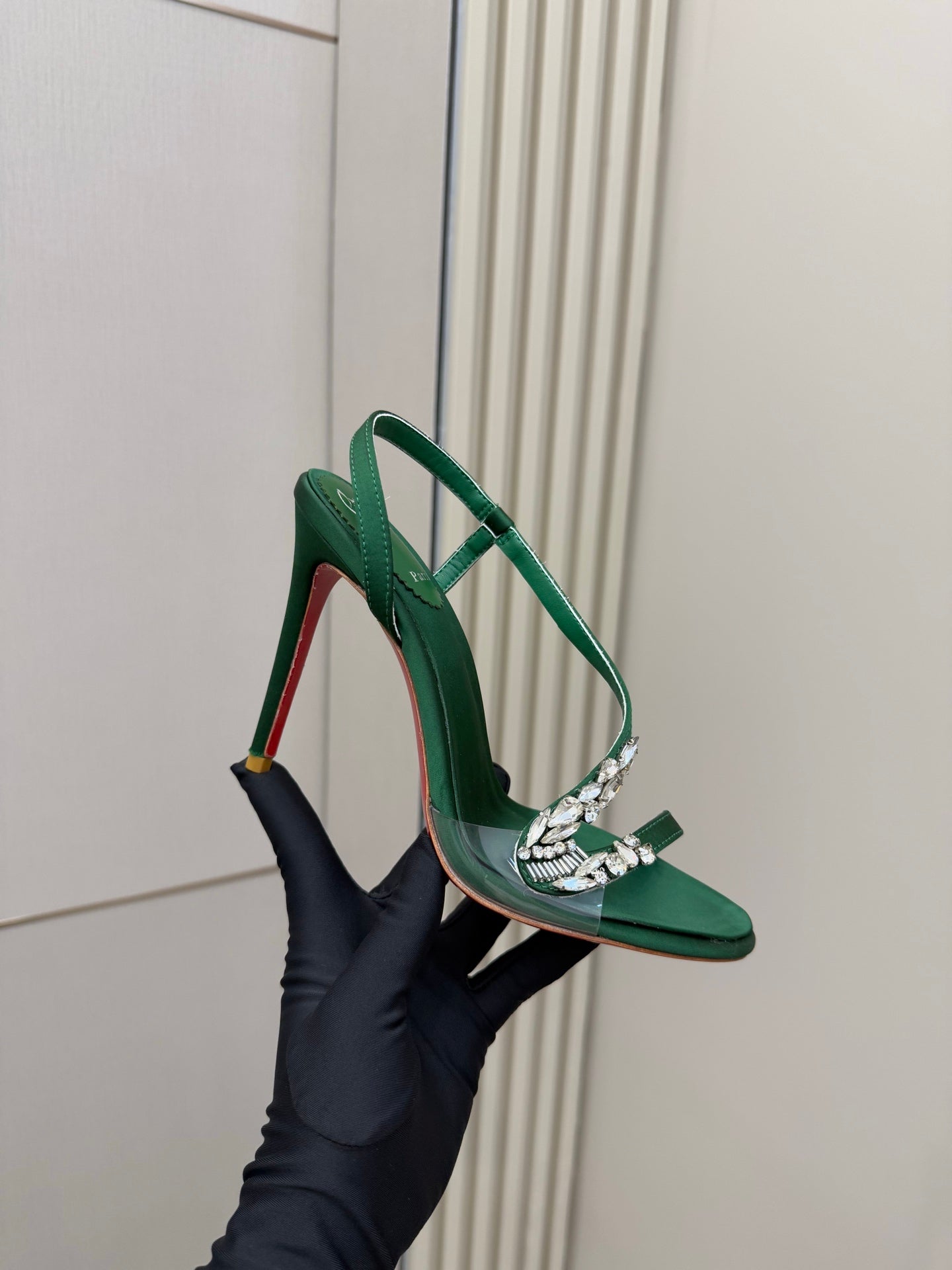 CL Diamond Sandals 10.5cm Green Silk 299881