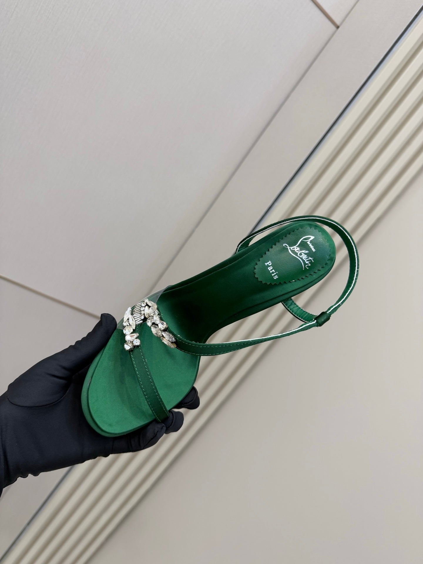 CL Diamond Sandals 10.5cm Green Silk 299881