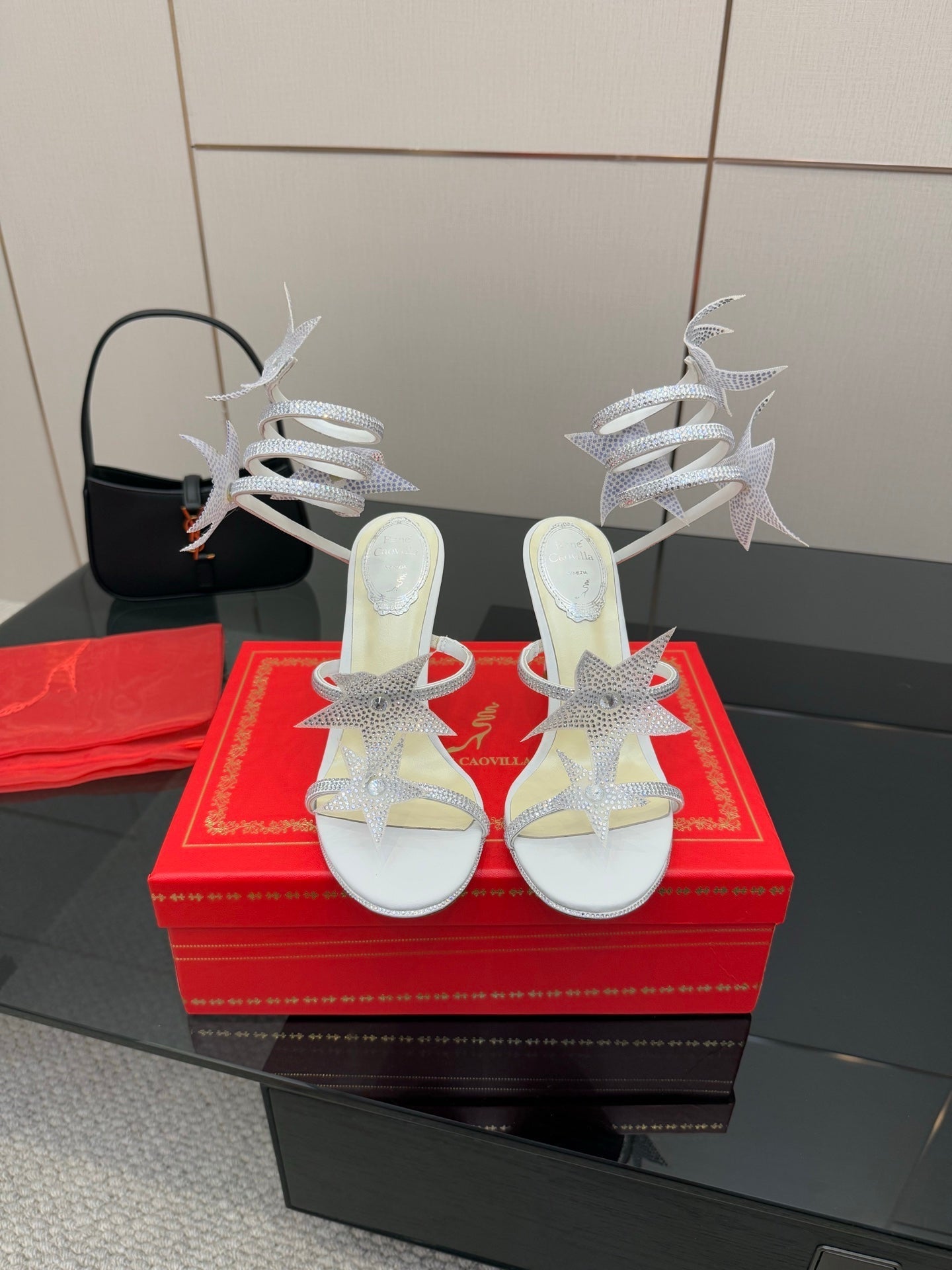 RC Sandals 9.5cm White Rhinestone Silk 302585