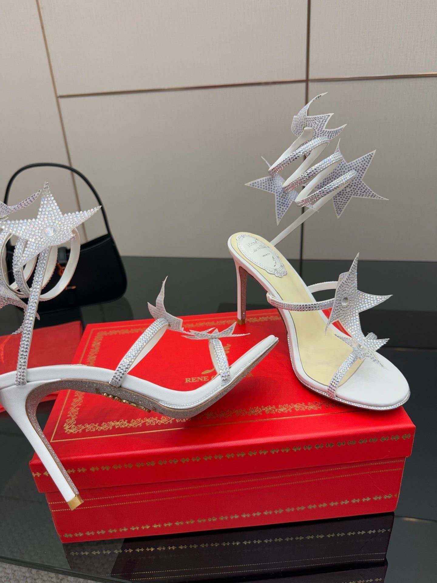 RC Sandals 9.5cm White Rhinestone Silk 302585