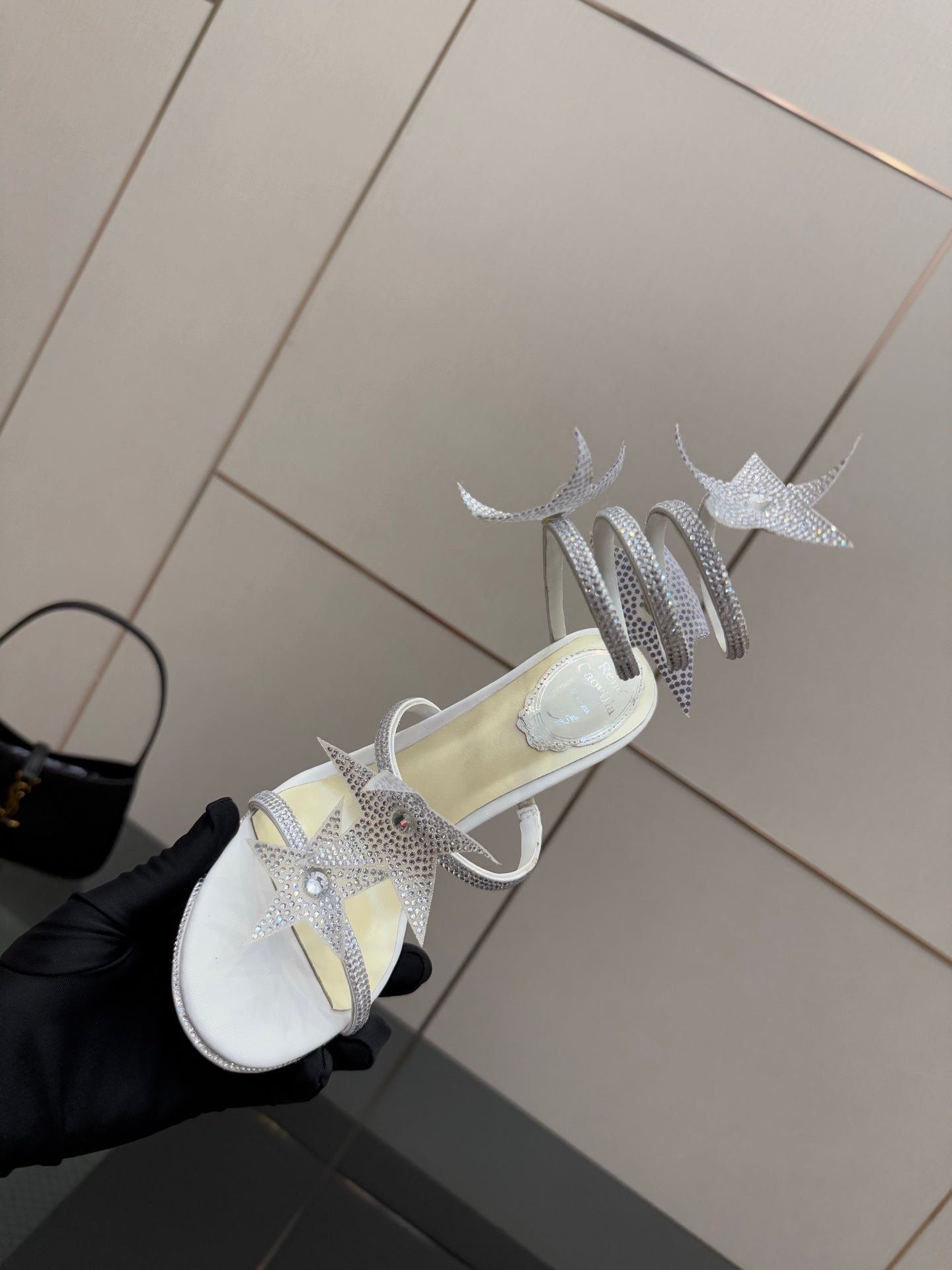 RC Sandals 9.5cm White Rhinestone Silk 302585