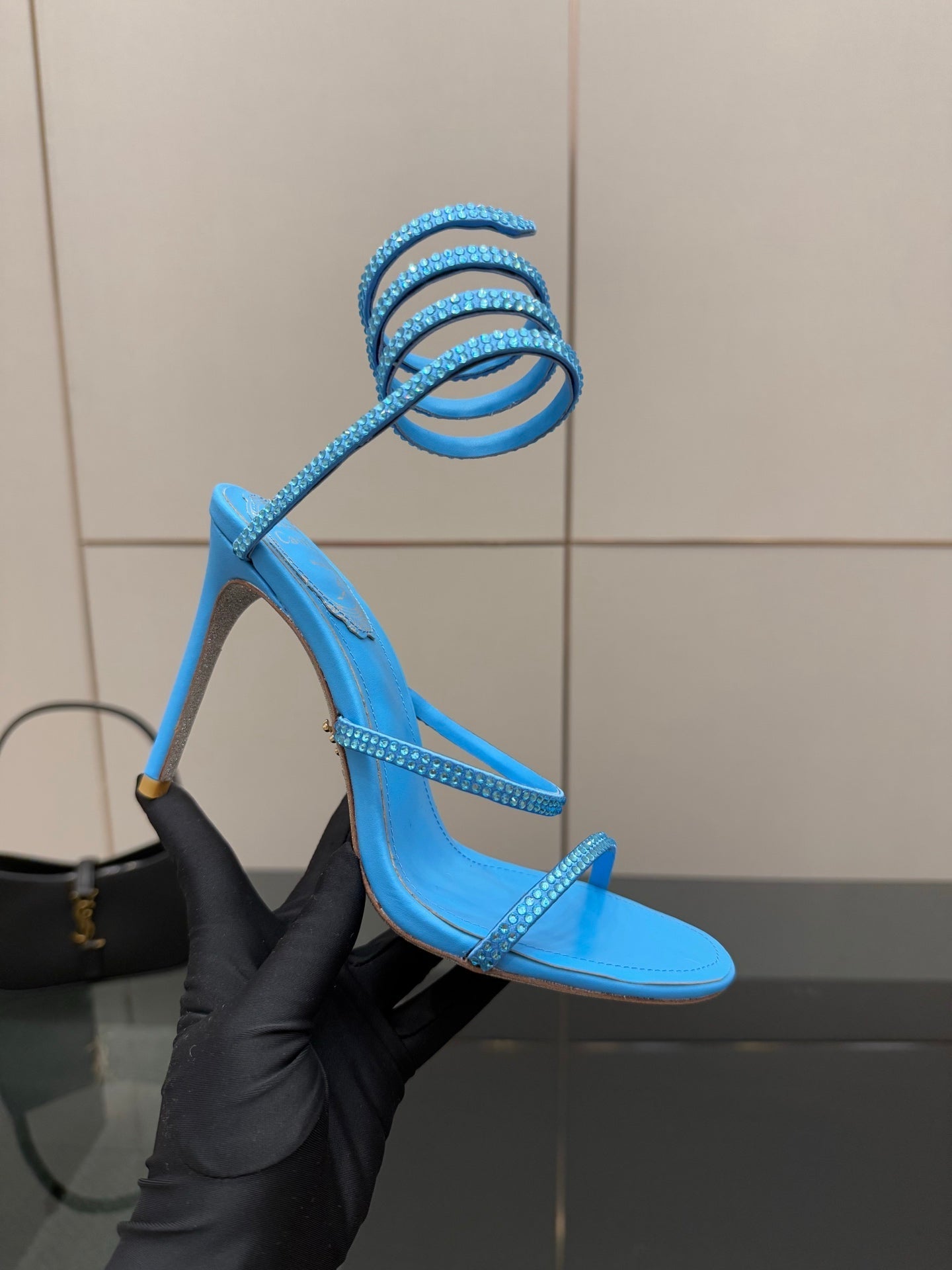 RC Sandals 9.5cm Blue Silk Creole Crystal Diamond 302603
