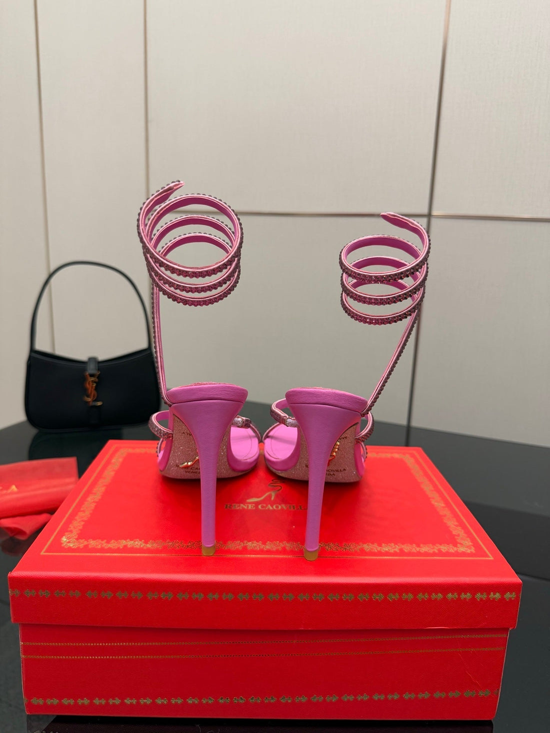 RC Sandals 9.5cm Dark Pink Silk Creole Crystal Diamond 302607