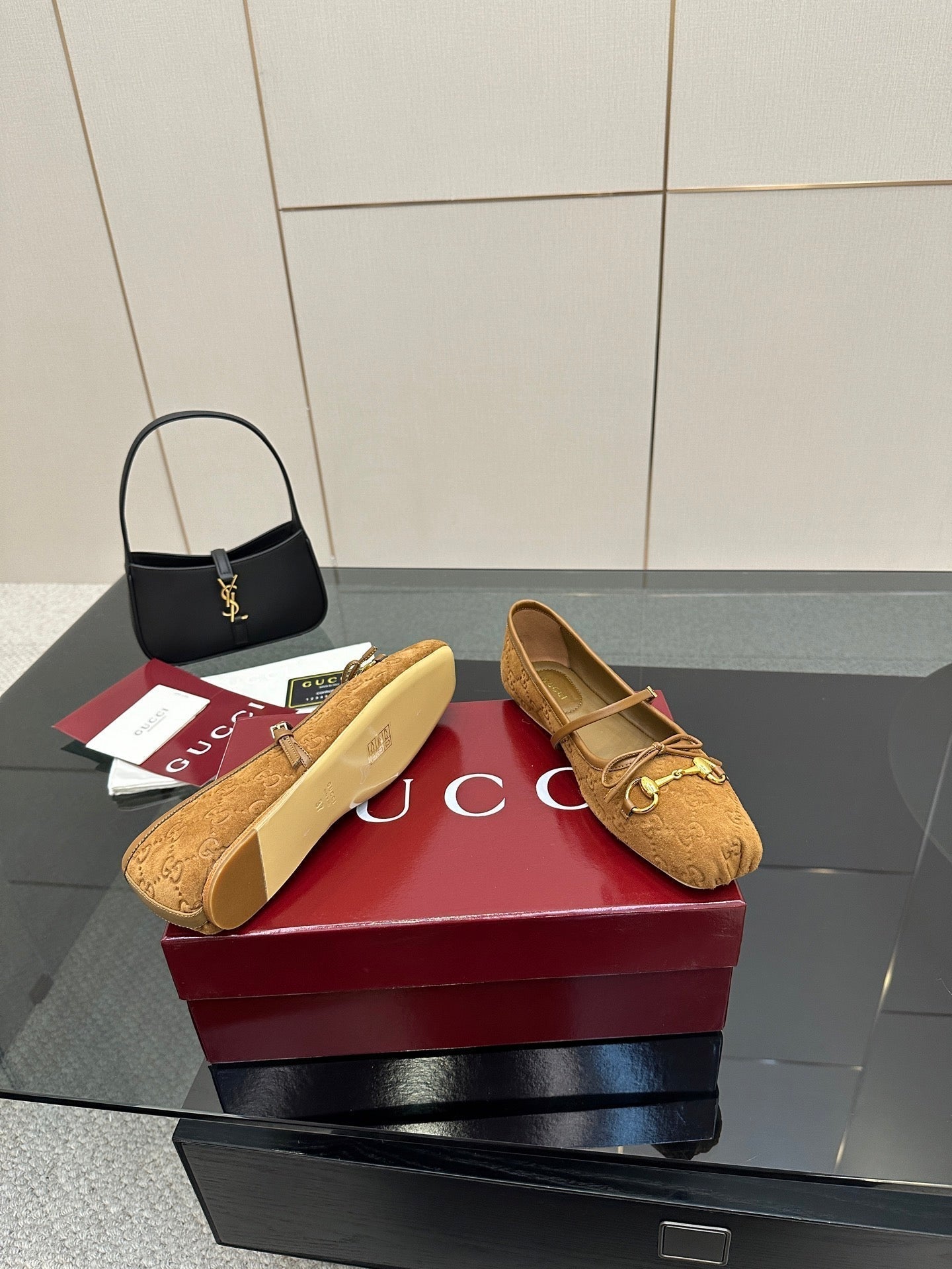 GC 25 Horsebit Ballet Flat Brown Monogram Suede