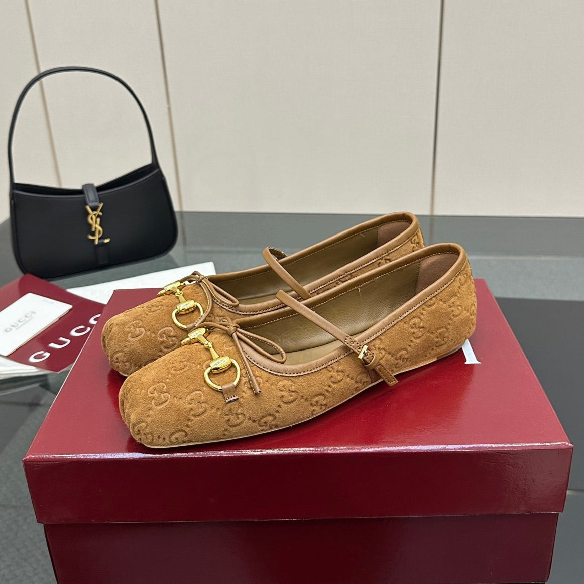 GC 25 Horsebit Ballet Flat Brown Monogram Suede