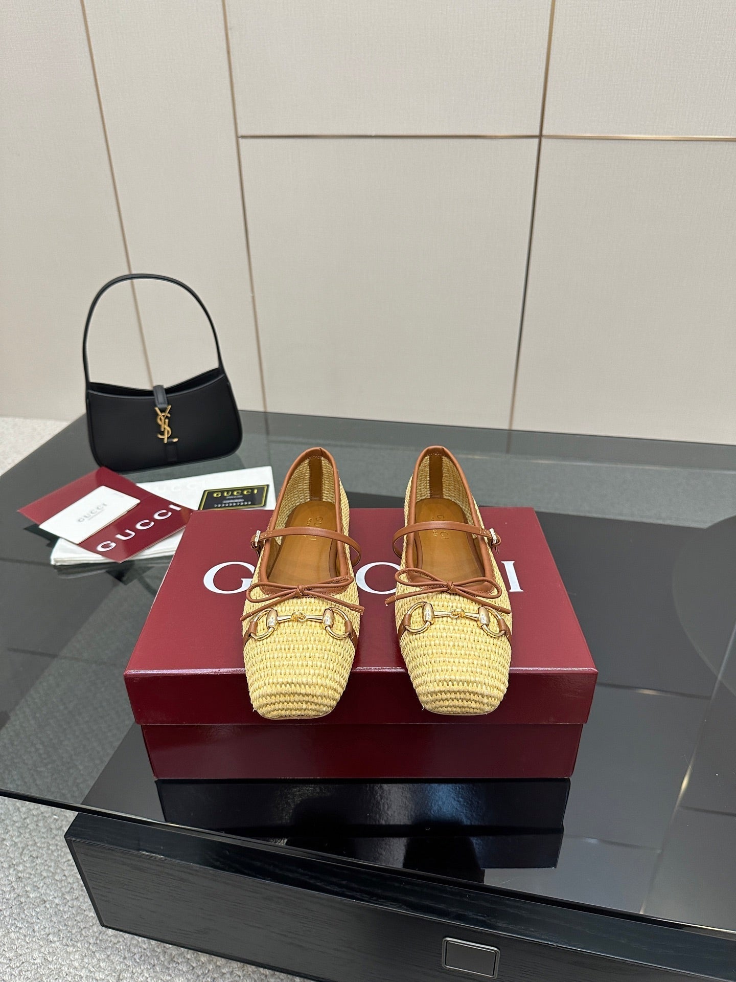GC 25 Horsebit Ballet Flat Beige Raffia