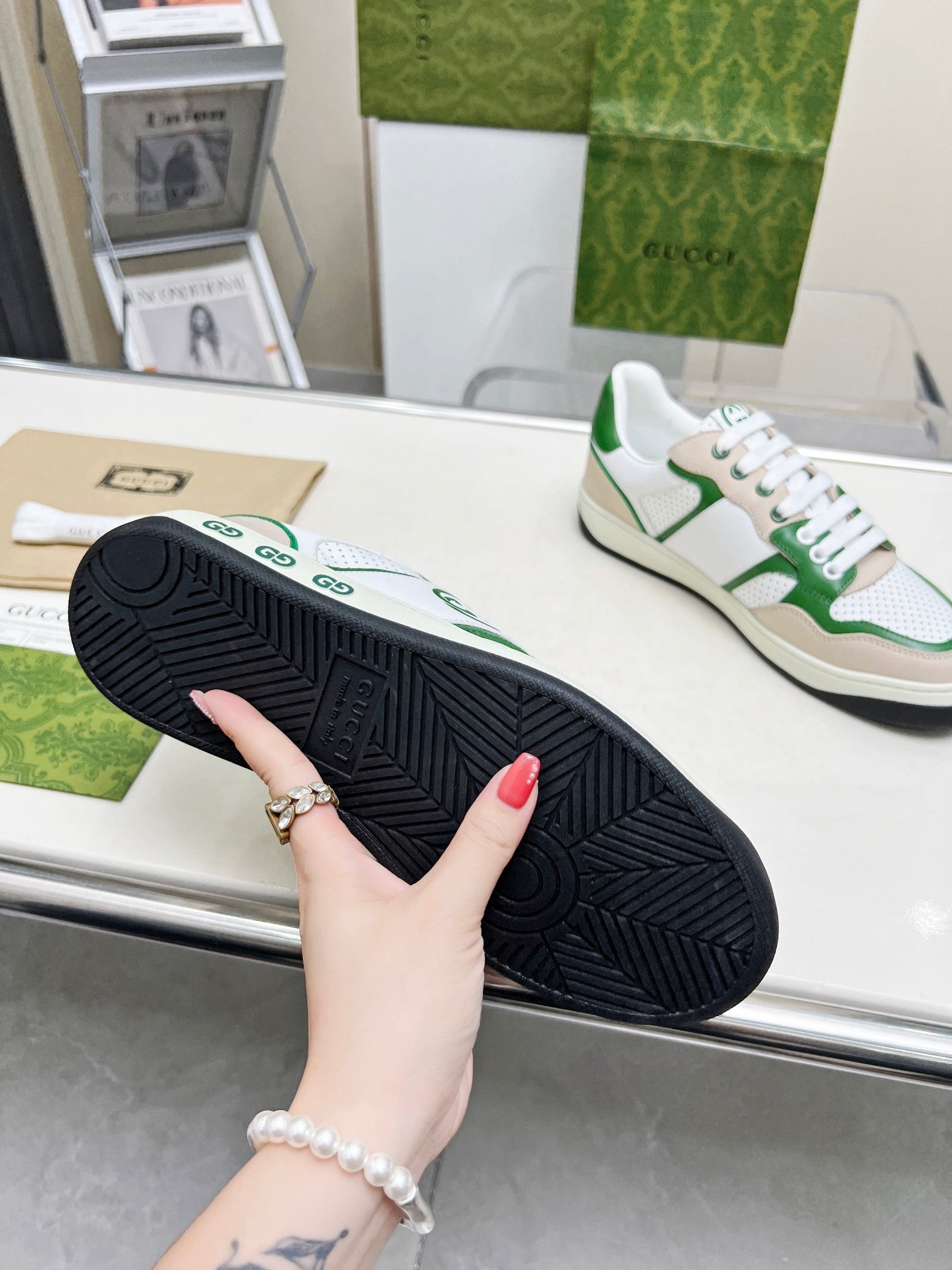 GG Men's MAC80 Sneaker White Green Cowhide 539520