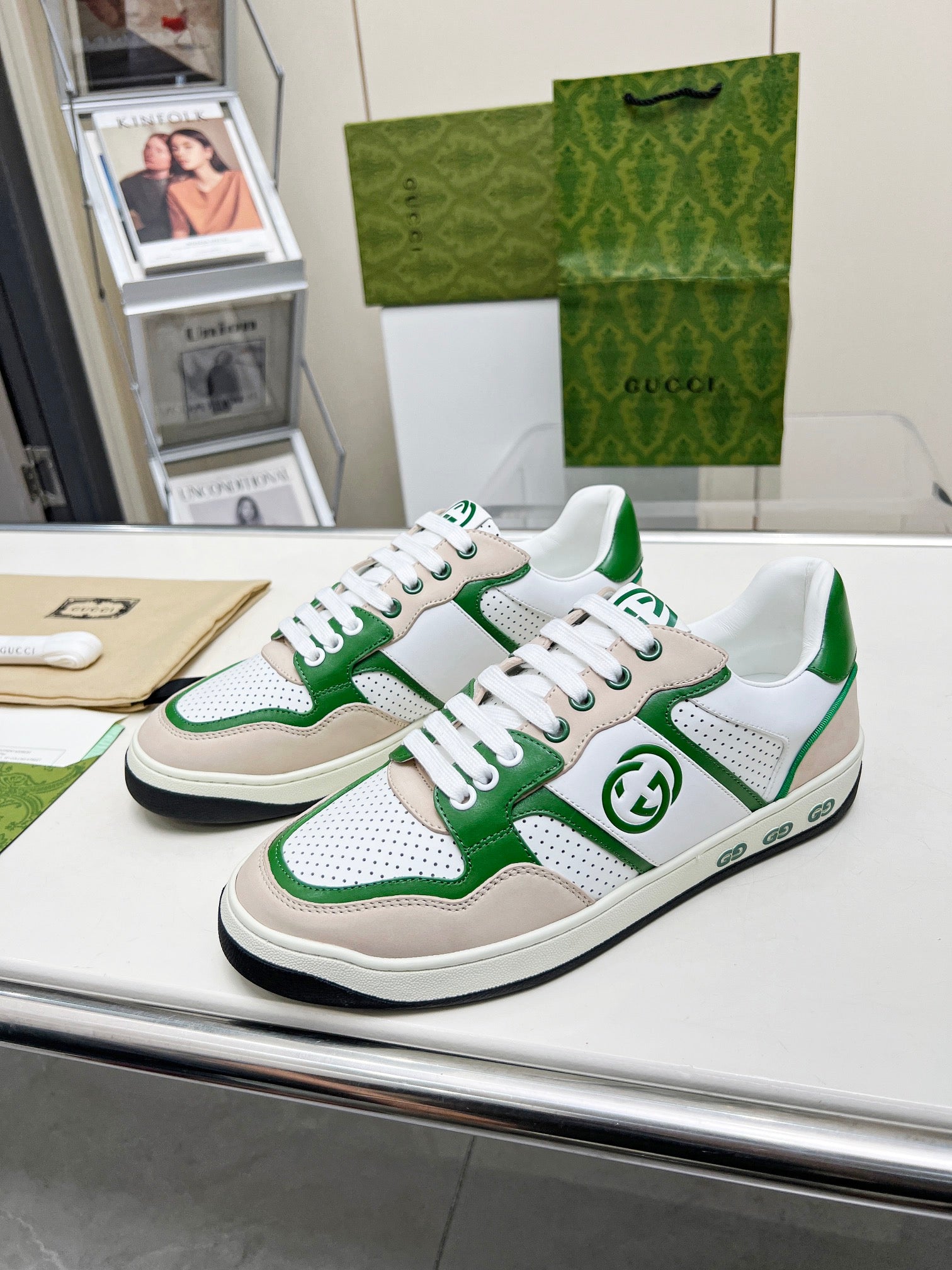 GG Men's MAC80 Sneaker White Green Cowhide 539520