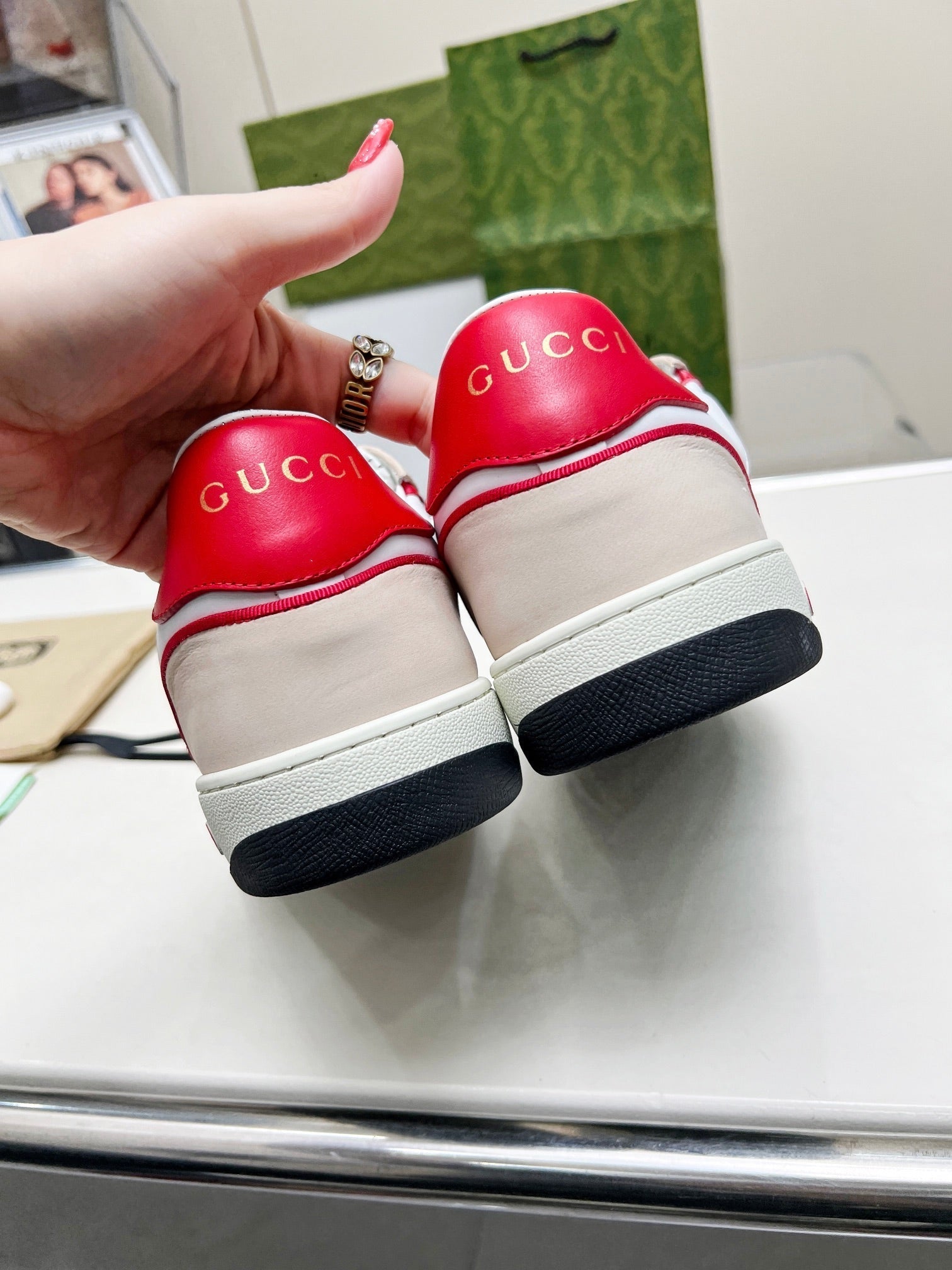 GG Men's Mac80 Sneaker White Red Cowhide 539525