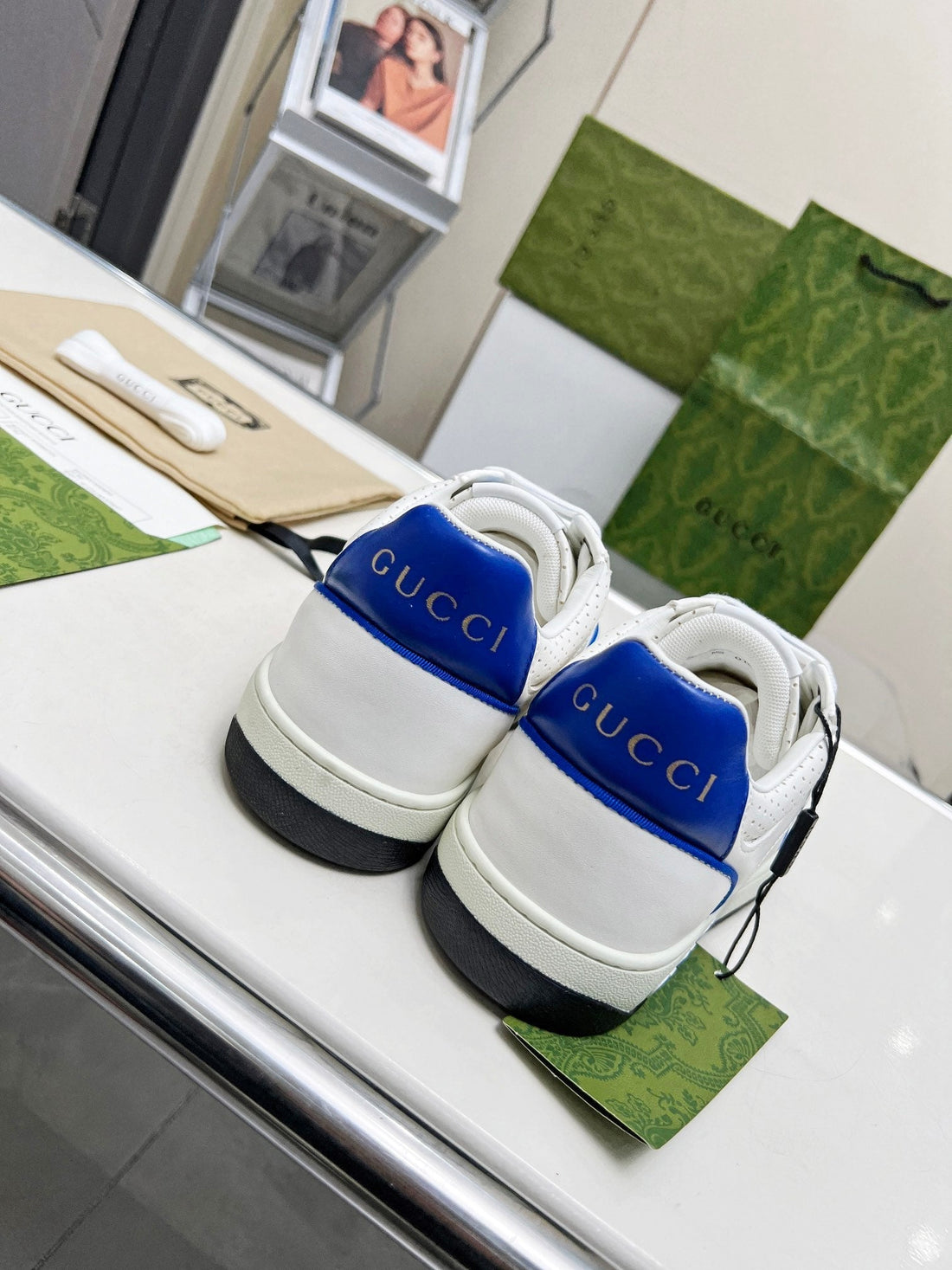 GG Men's Mac80 Sneaker White Blue Cowhide 539528