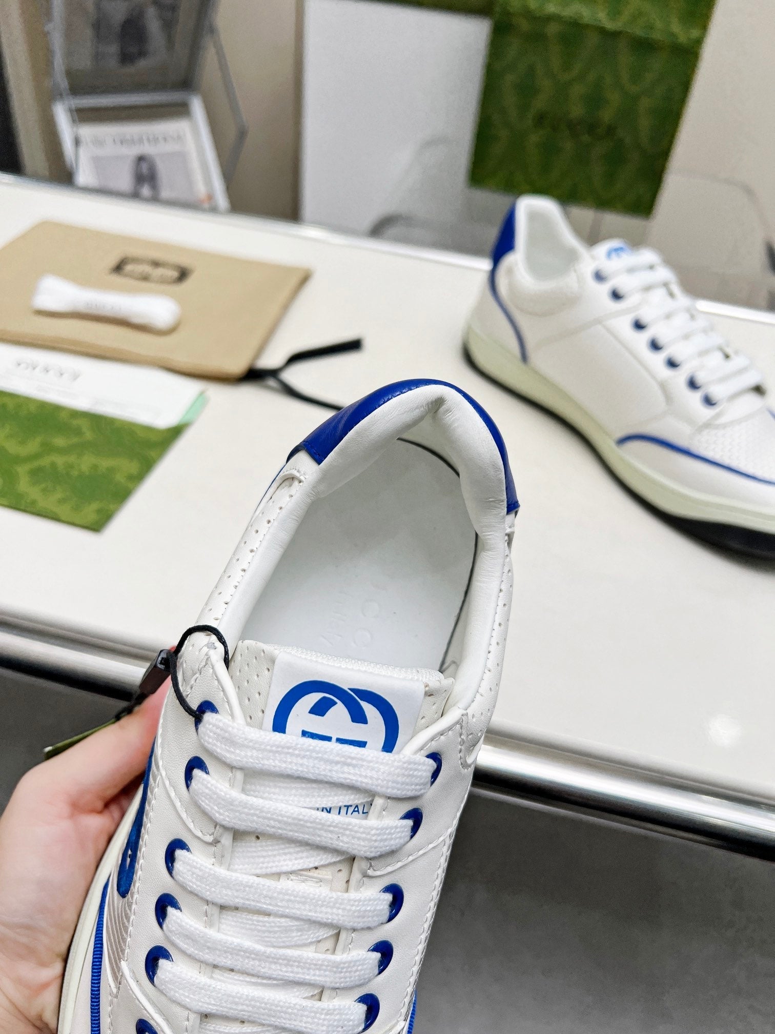 GG Men's Mac80 Sneaker White Blue Cowhide 539528