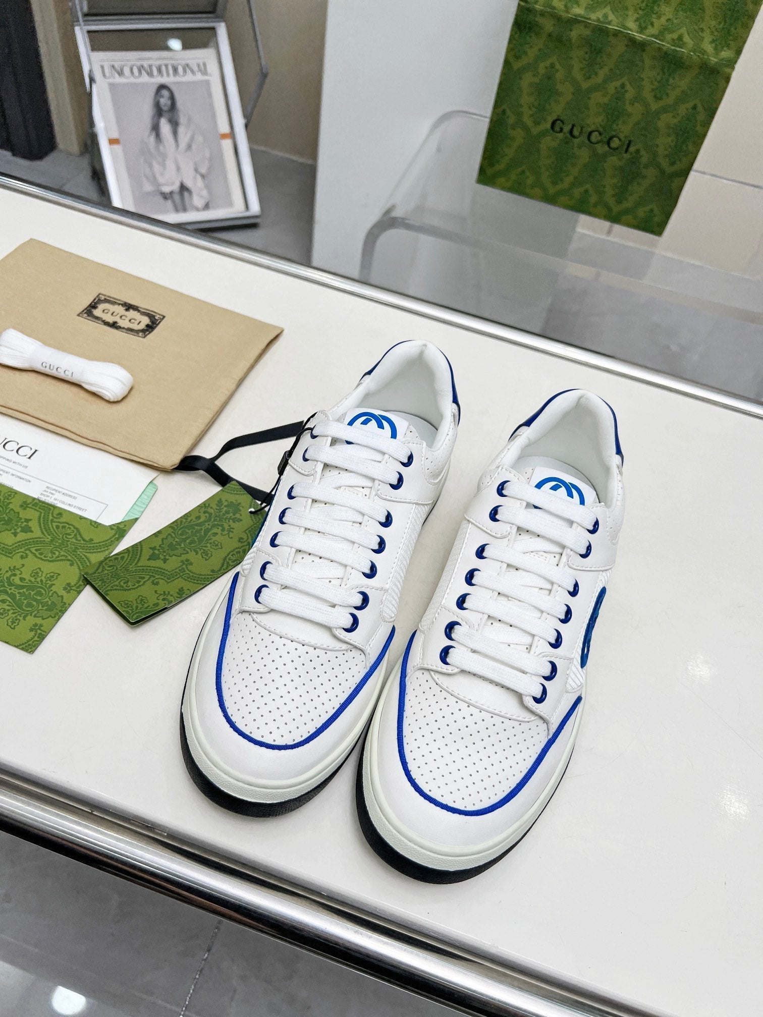 GG Men's Mac80 Sneaker White Blue Cowhide 539528