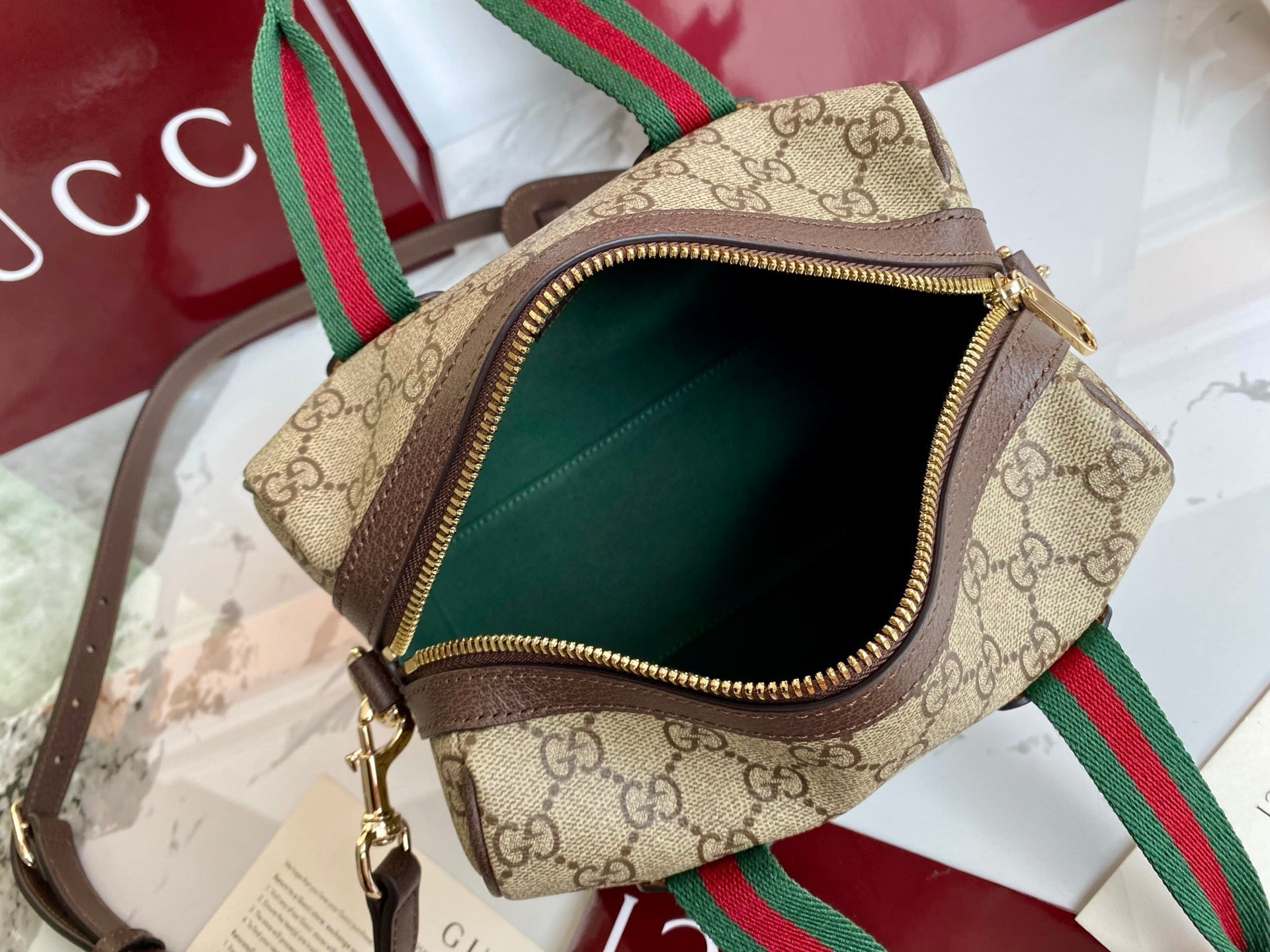Gucci 25 GG Handbag Beige mix Dark Brown Canvas Leather 286711