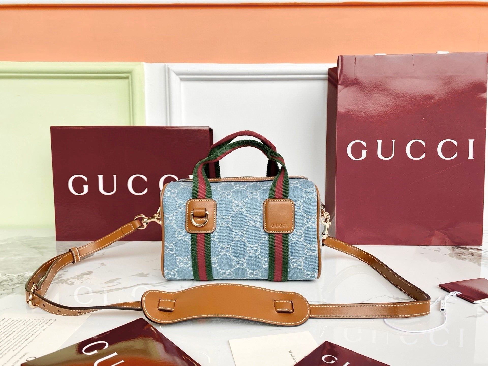 Gucci 25 GG Handbag Blue Denim Leather 286709