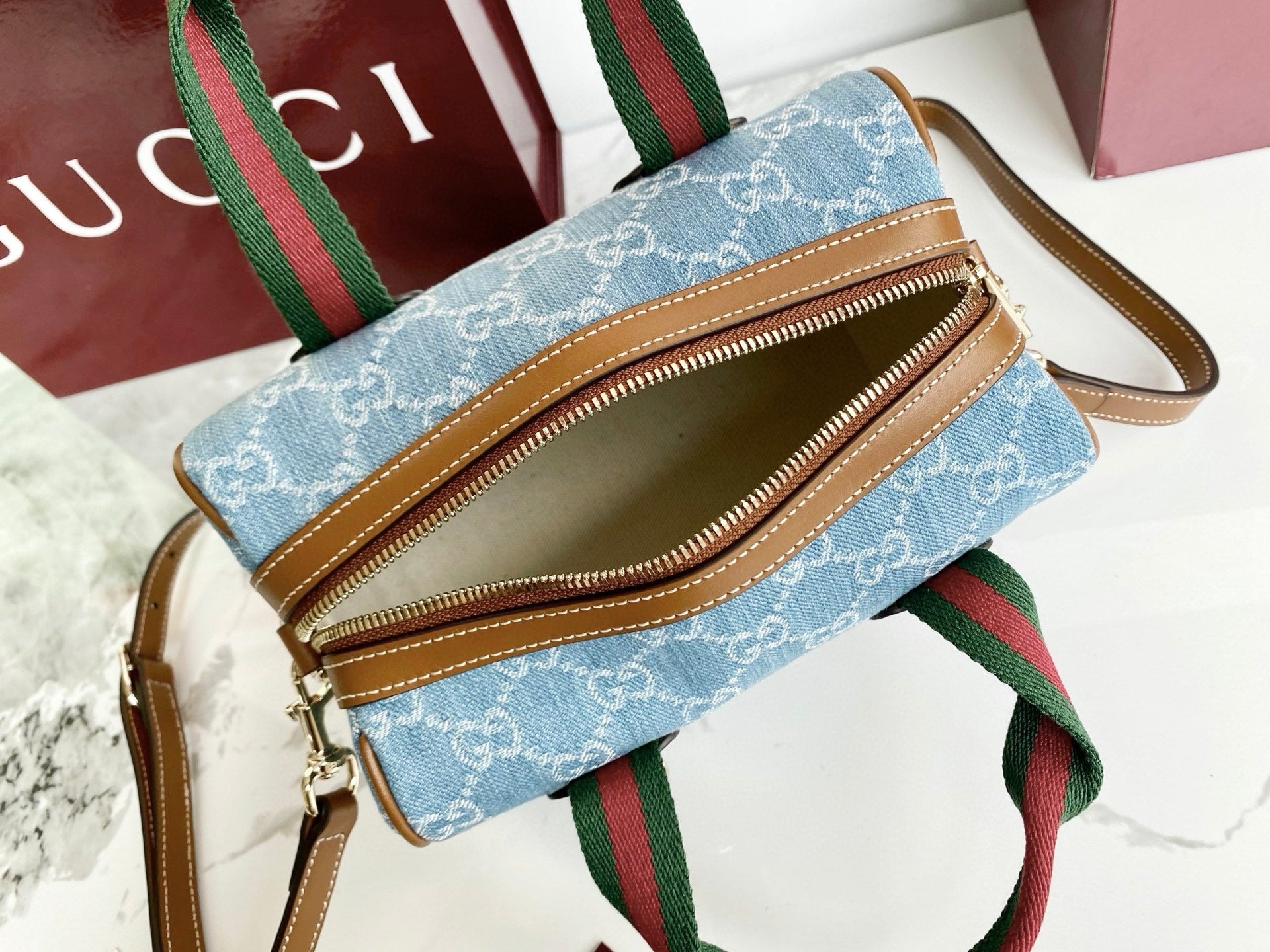 Gucci 25 GG Handbag Blue Denim Leather 286709