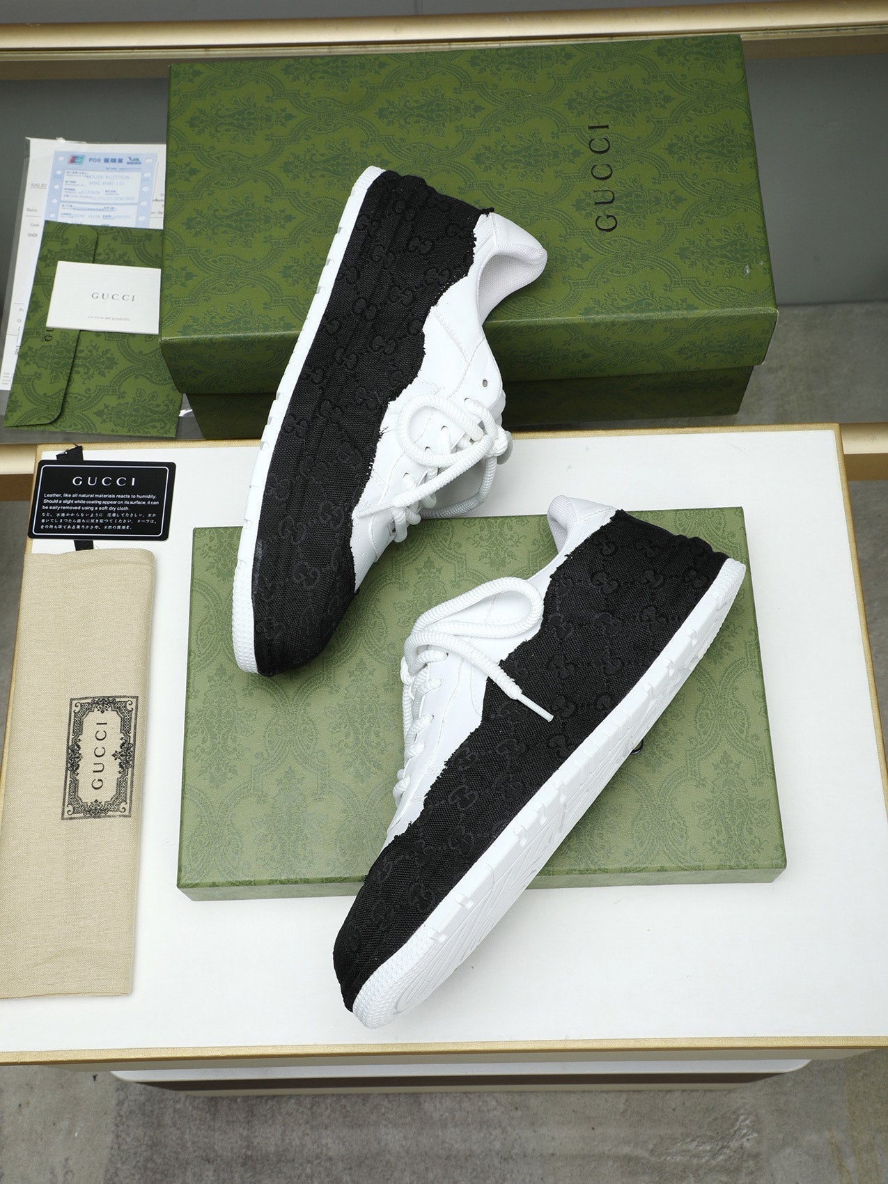 GG Men's Sneaker Black White Cowhide 587317