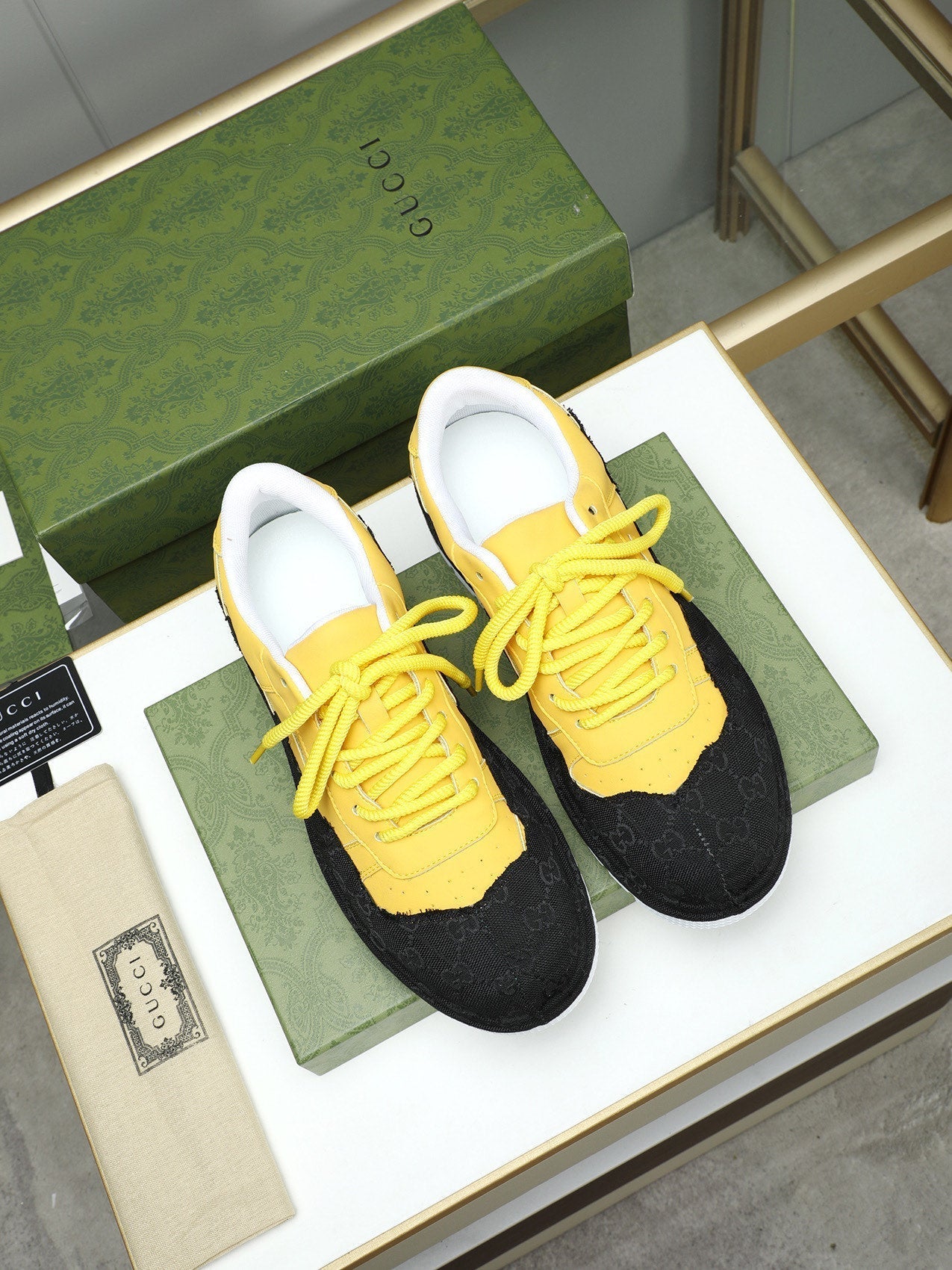 GG Men's Sneaker Black Yellow Cowhide 587318