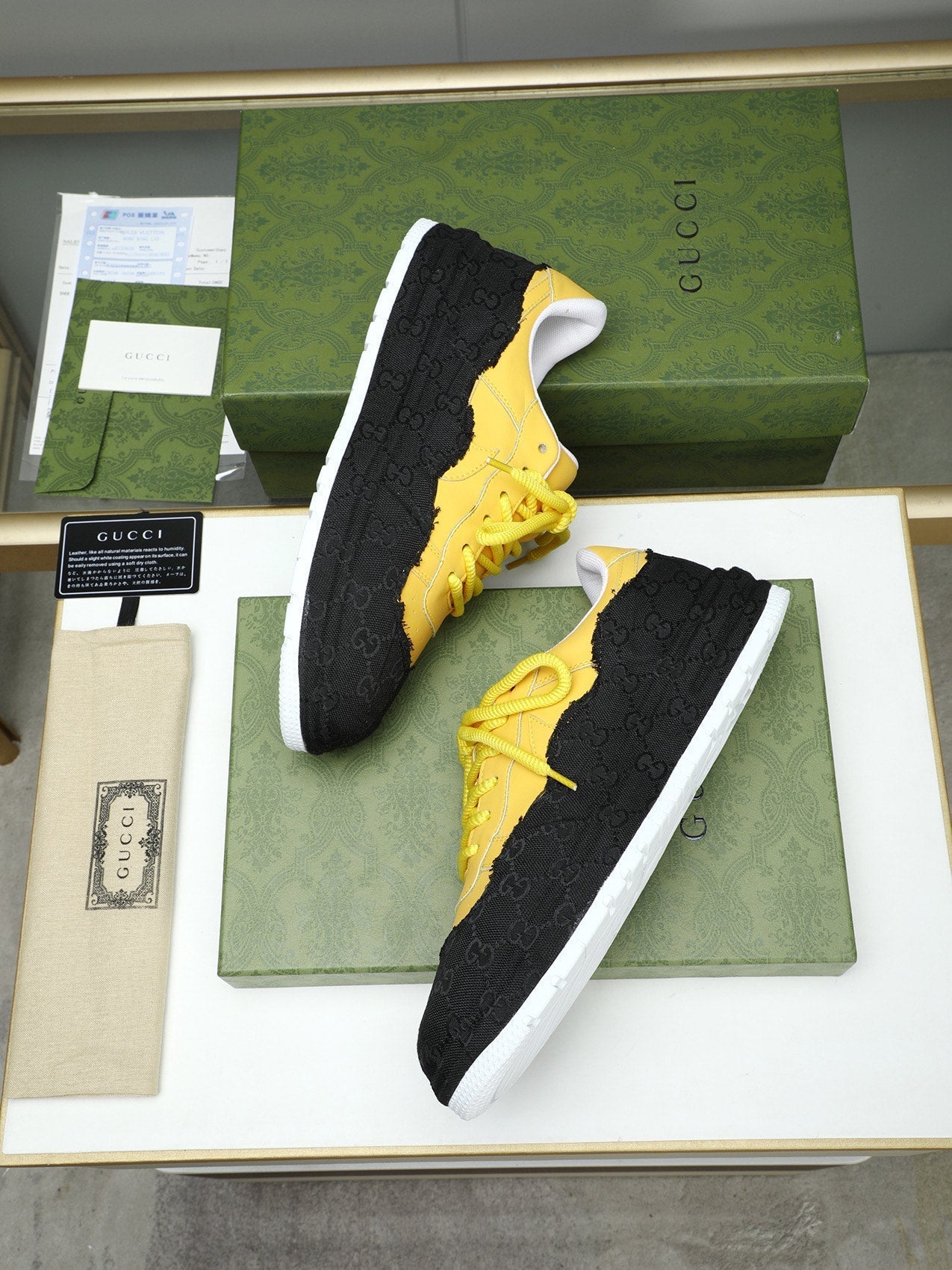 GG Men's Sneaker Black Yellow Cowhide 587318