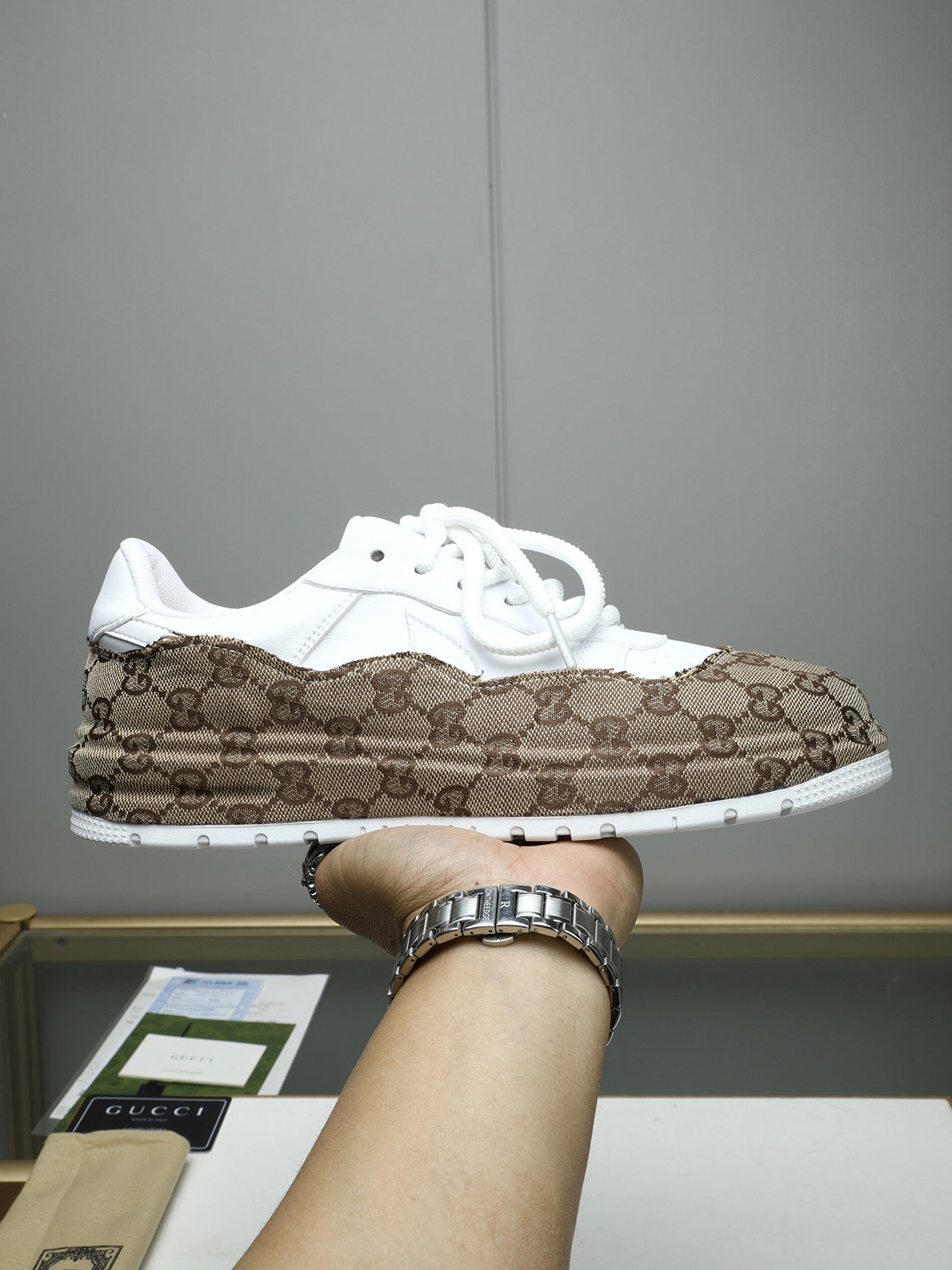 GG Men's Sneaker White Brown Cowhide 587322