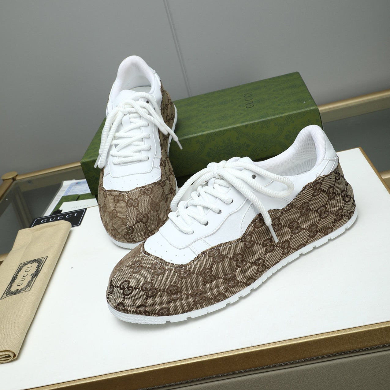 GG Men's Sneaker White Brown Cowhide 587322