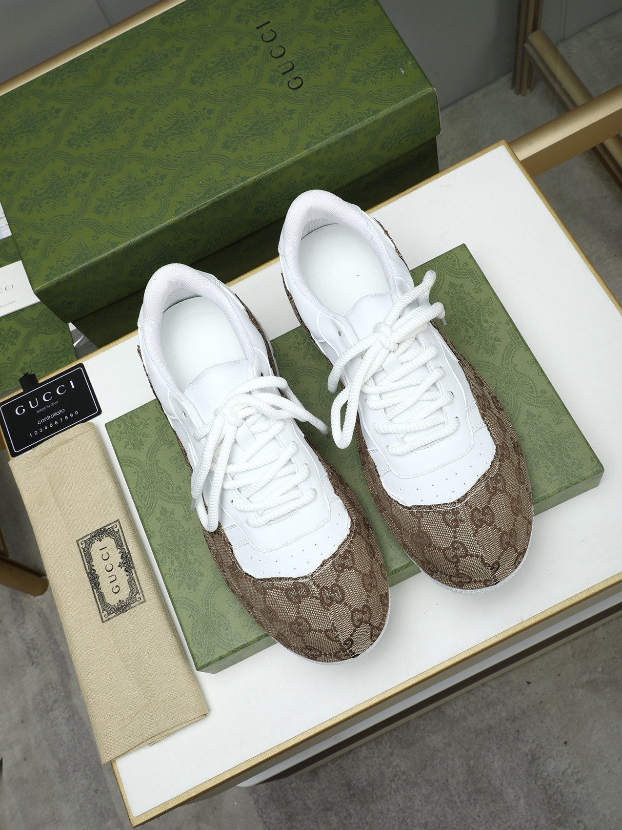 GG Men's Sneaker White Brown Cowhide 587322