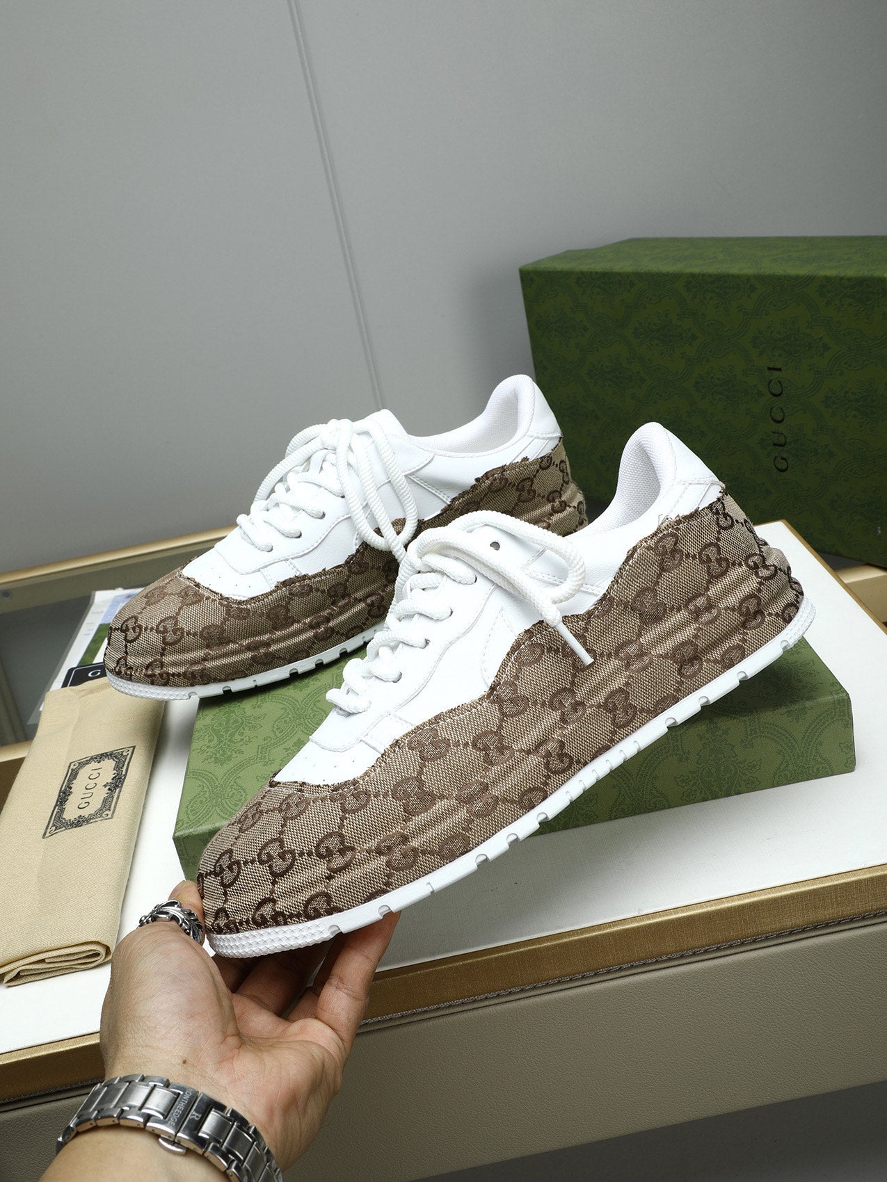 GG Men's Sneaker White Brown Cowhide 587322