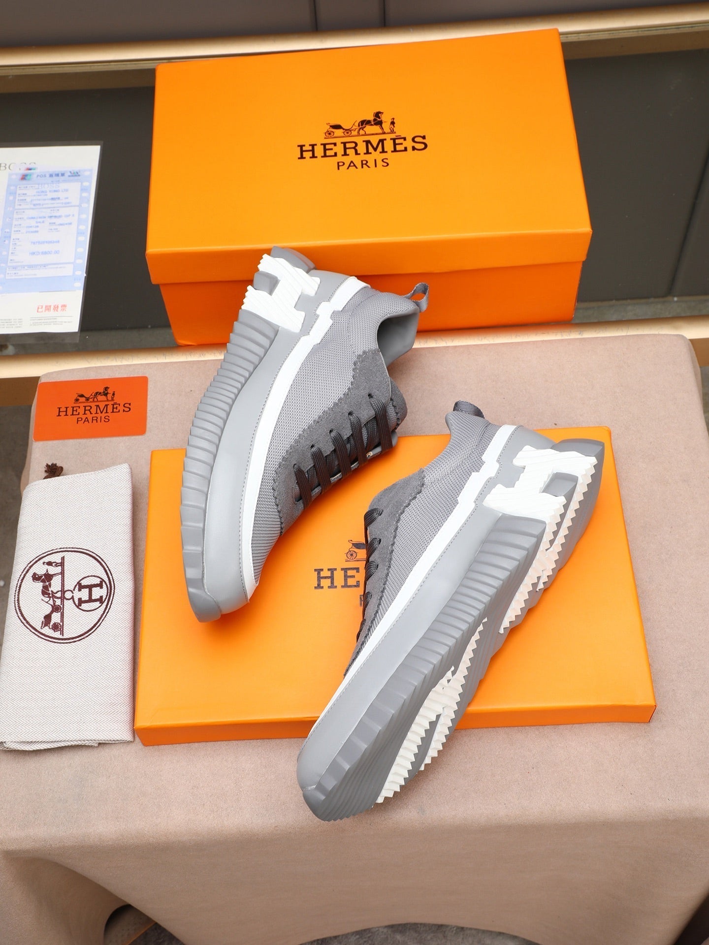 HM Men's Bouncing Sneaker Grey Calfskin Fabric 754132