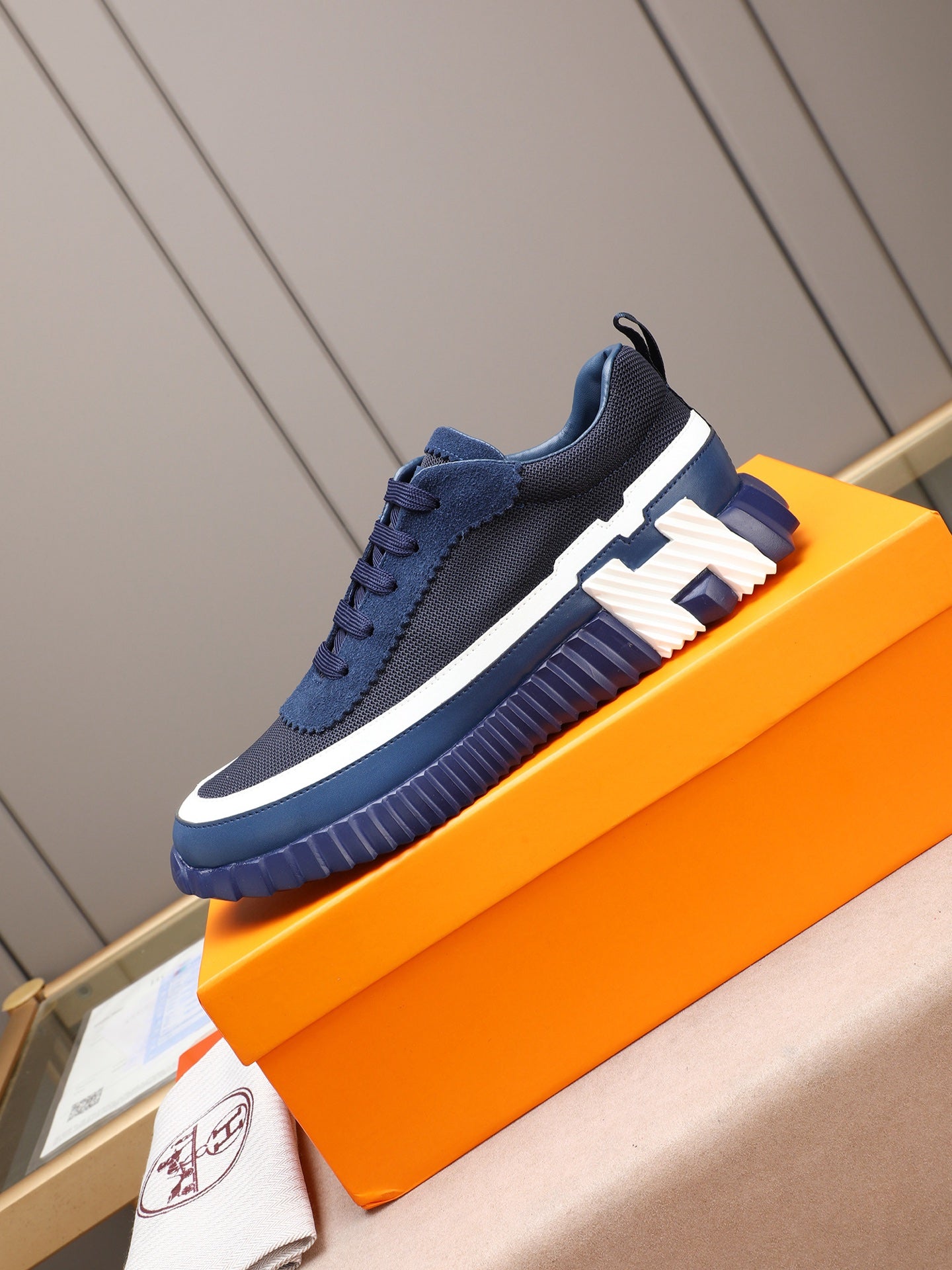 HM Men's Bouncing Sneaker Blue Calfskin Fabric 754133