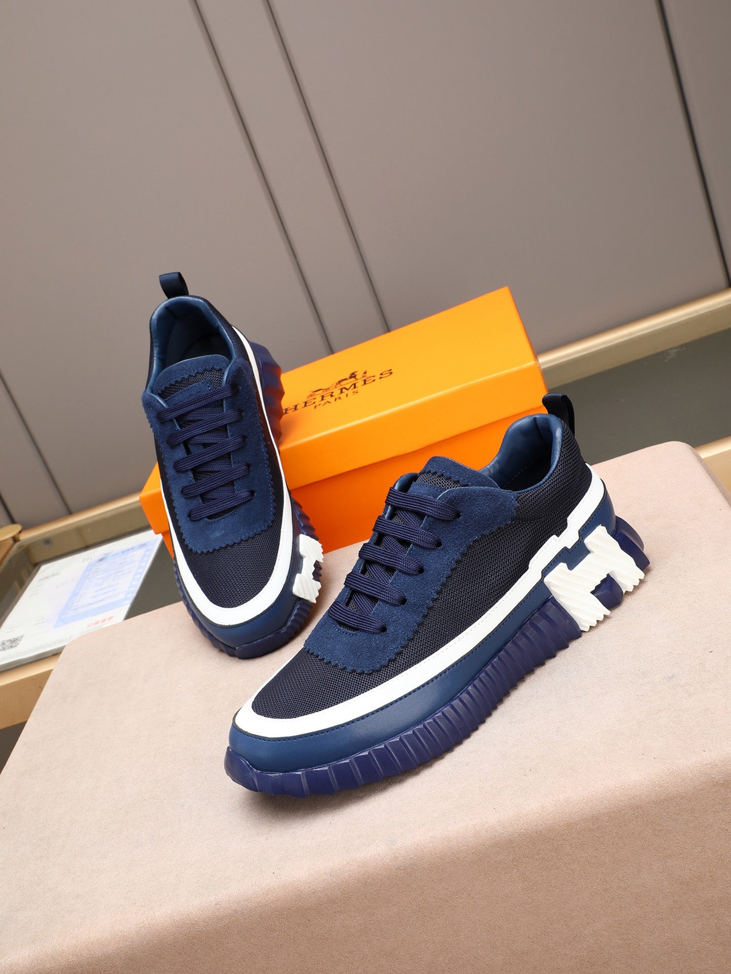 HM Men's Bouncing Sneaker Blue Calfskin Fabric 754133