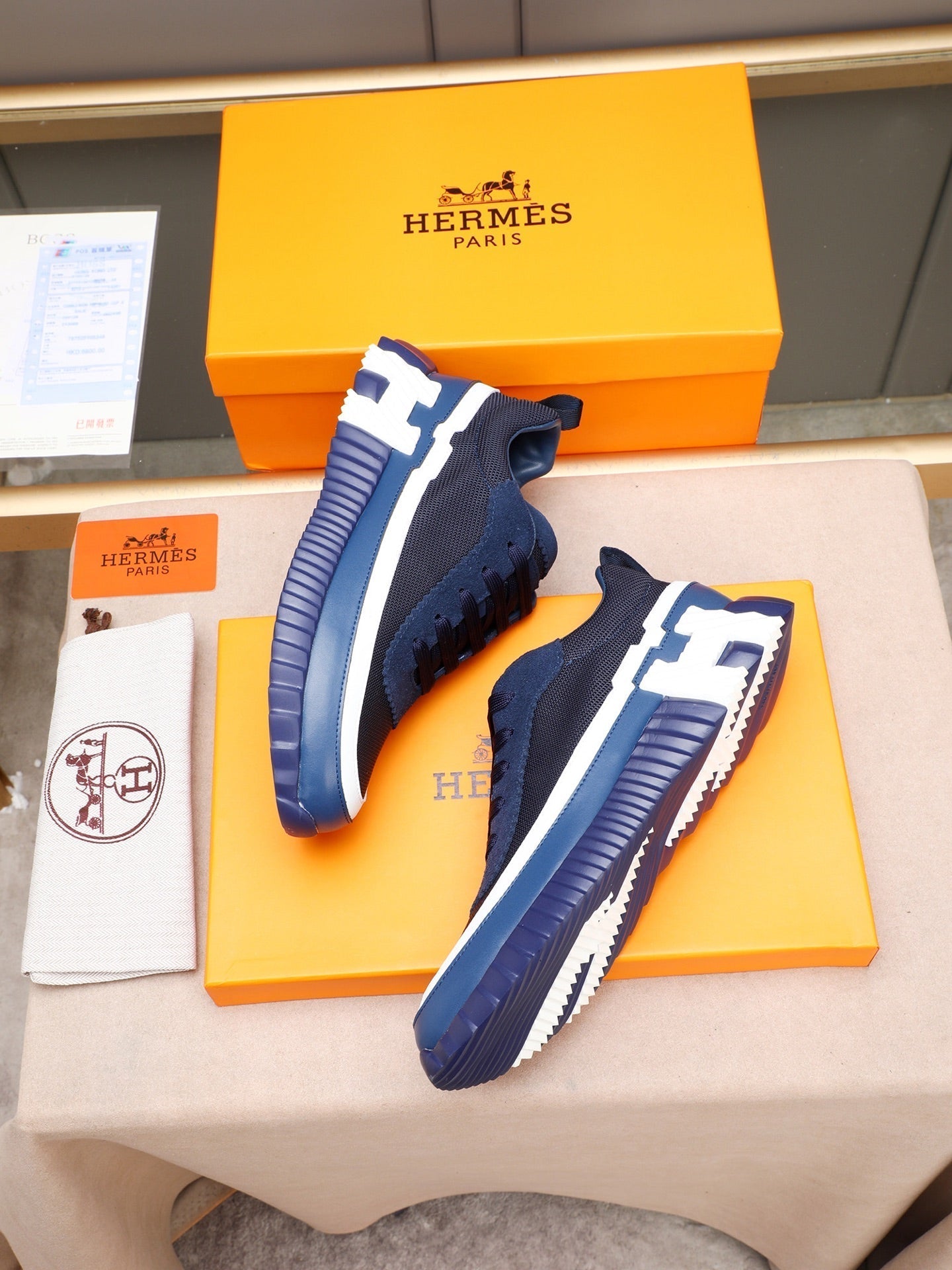 HM Men's Bouncing Sneaker Blue Calfskin Fabric 754133