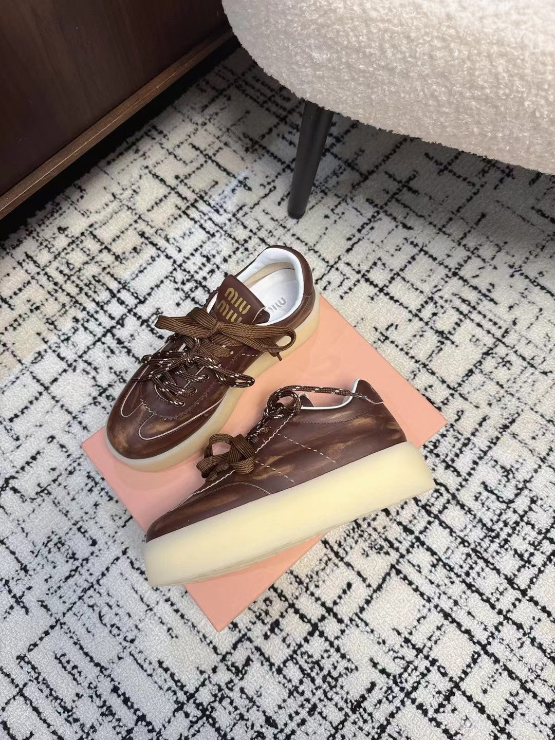Miu Balance Sneakers Dark Brown Leather